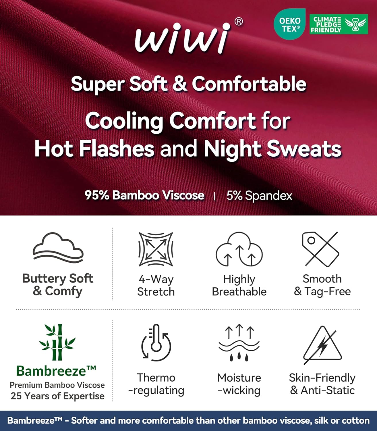 WiWi Women's Robe Long Sleeve Bathrobe with Pockets Soft Kimono Spa Lightweight Robes Bamboo Viscose Loungewear S-XXL