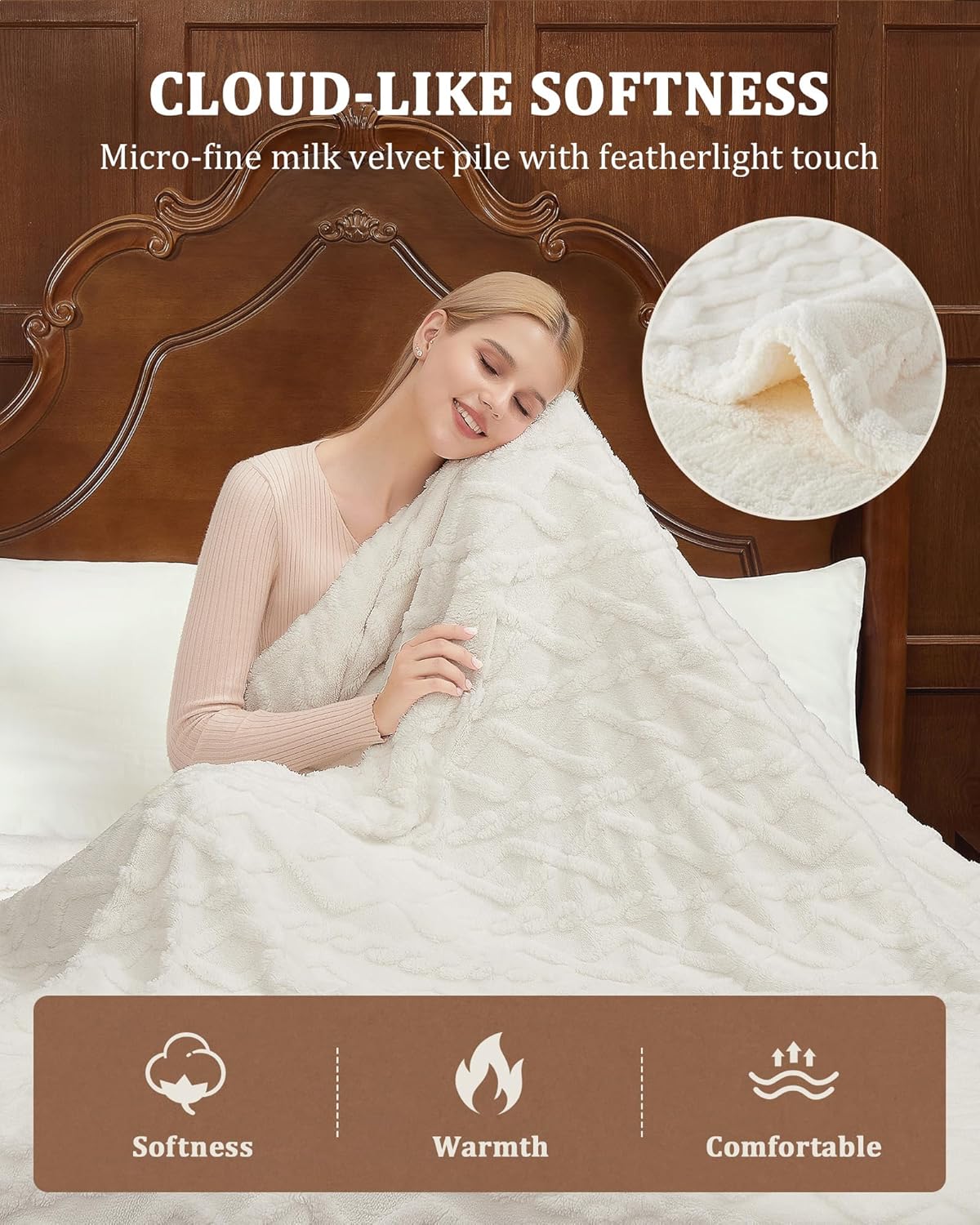 CAROMIO Electric Blanket Twin Size - Thick Tufted Sherpa Heated Blanket Twin with 10 Heating Levels and 10 Time Settings, ETL Certified Machine Washable Fast Heating Blanket Twin 62"×84", White