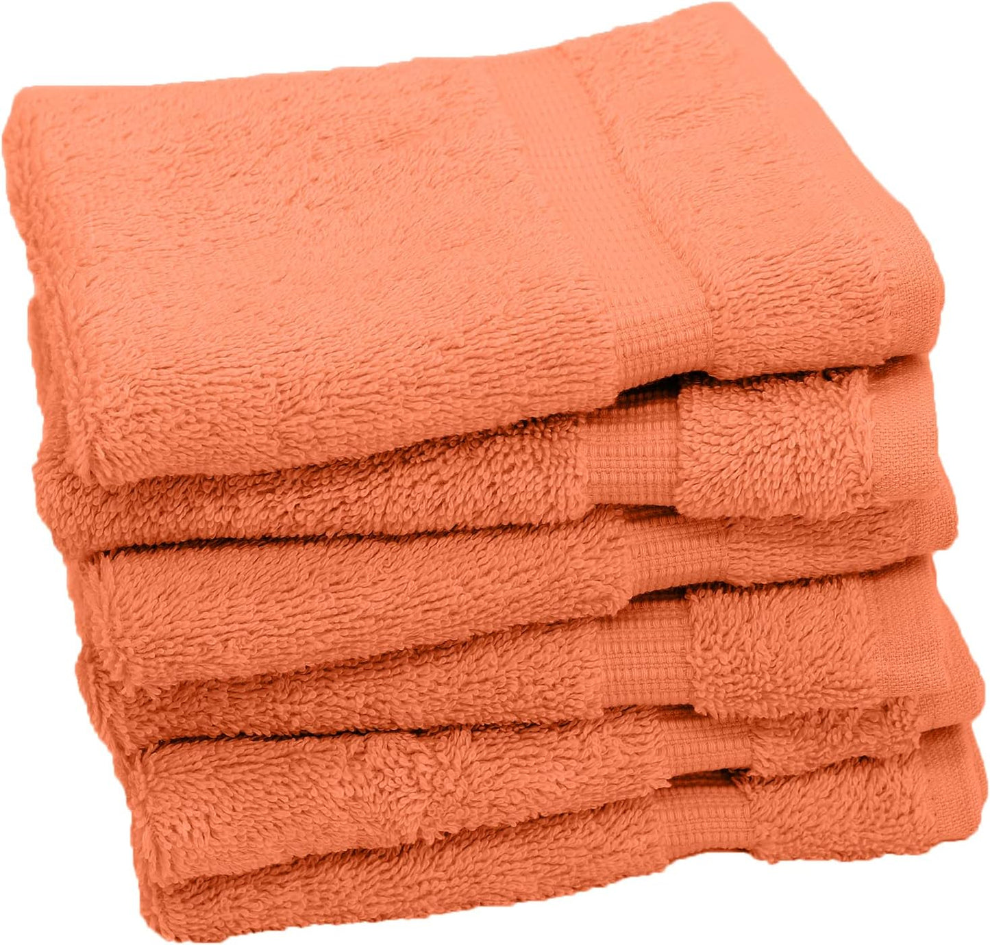 Luxury Hotel & Spa Towel Turkish Cotton Washcloths - Coral - Dobby Border - Set of 6