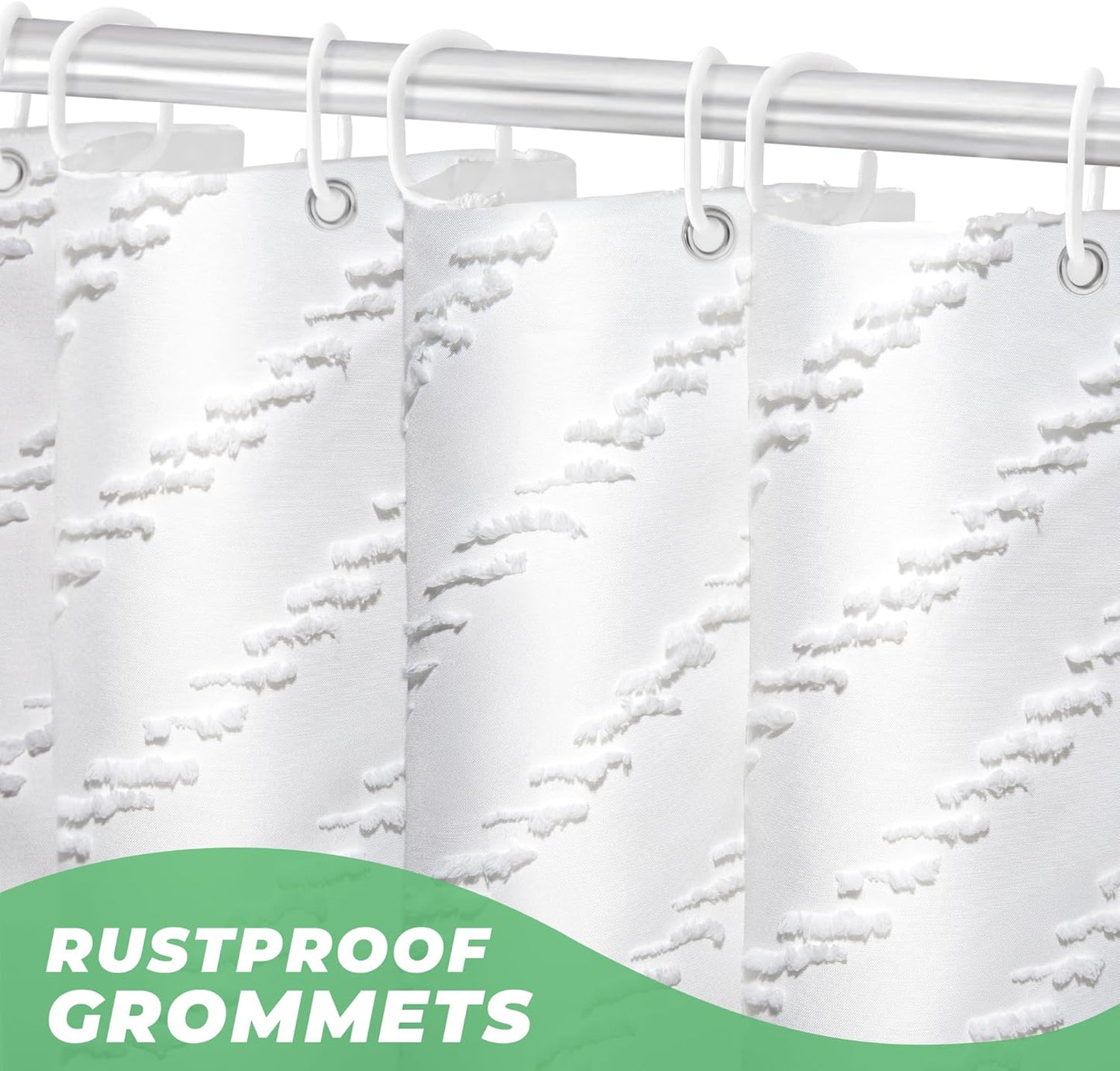 Small Stall White Boho Fabric Shower Curtain, 36x72 Half Size, Textured Tufted Chevron Striped Minimalist Cloth Bathroom Shower Curtain