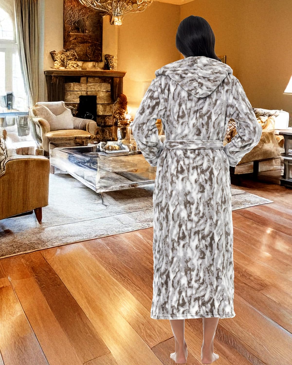 Alexander Del Rossa Womens Robe, Long Plush Bathrobe with Hood, Hooded Robes for Women Plus Size Bath Robe