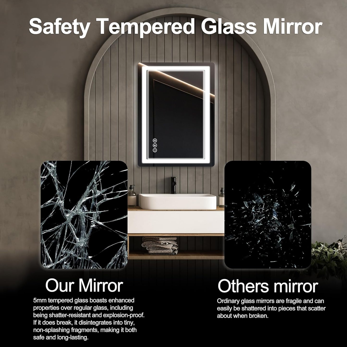 20x 28 LED Bathroom Mirror with Lights, Anti-Fog, Dimmable, Backlit + Front Lit, Memory Function, Lighted Bathroom Vanity Mirror for Wall(Horizontal/Vertical).