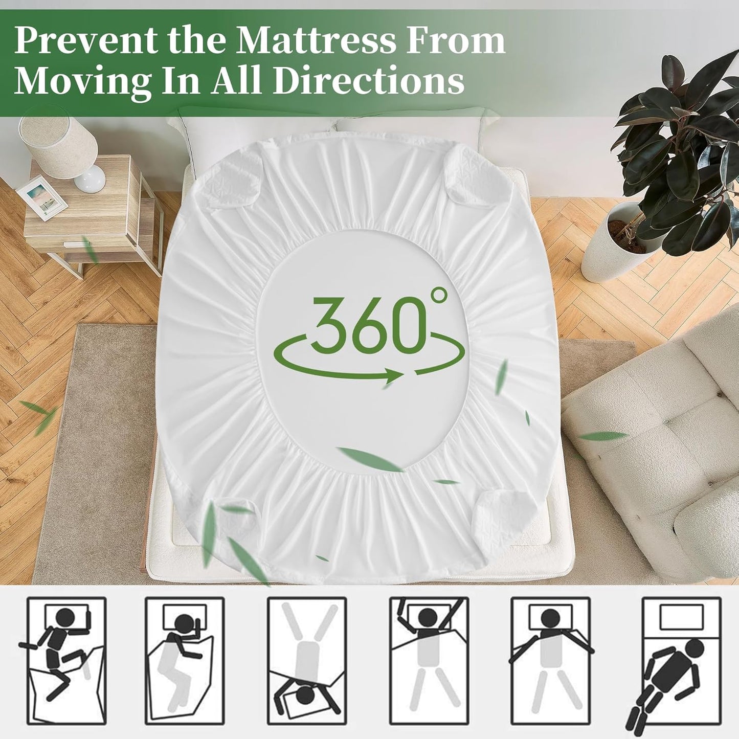 100% Waterproof Full Size Mattress Protector HN Cooling Breathable 5D Air Double Mattress Cover Noiseless Soft Fitted Up 8"-21" Deep Pocket Vinyl Free Anti Slip and Wear-Resistant (3-in-1, Full)