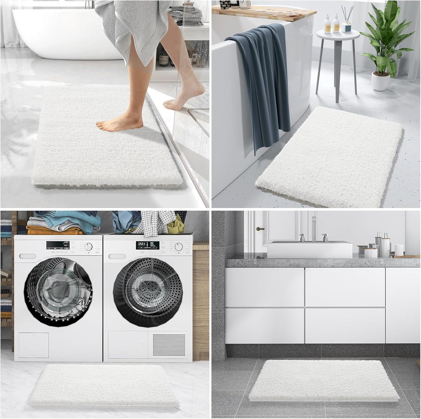 Yimobra Fluffy Plush Bath Rug, Super Shaggy Soft Comfortable Non Slip, Water Absorbent Microfiber Bath Mat, Dries Quickly, Machine Washable Thick Bathroom Rugs for Shower, 56"x 24", Off White