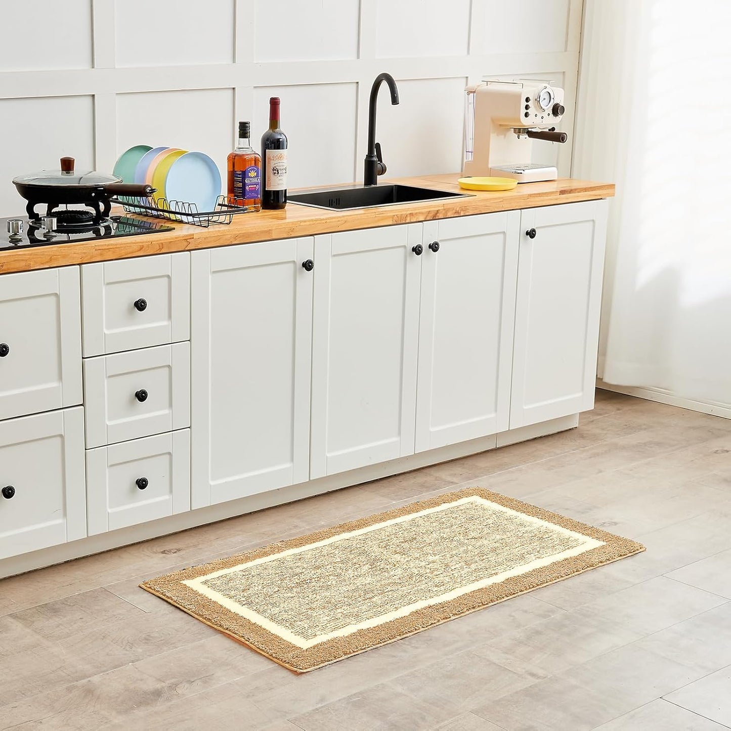 CozeCube Bath mats for Bathroom Non Slip, Fluffy Absorbent Microfiber Bath mat Washable, Aesthetic Bathroom Rugs, Small Beige Bath mat, Beige, 24" x 16"