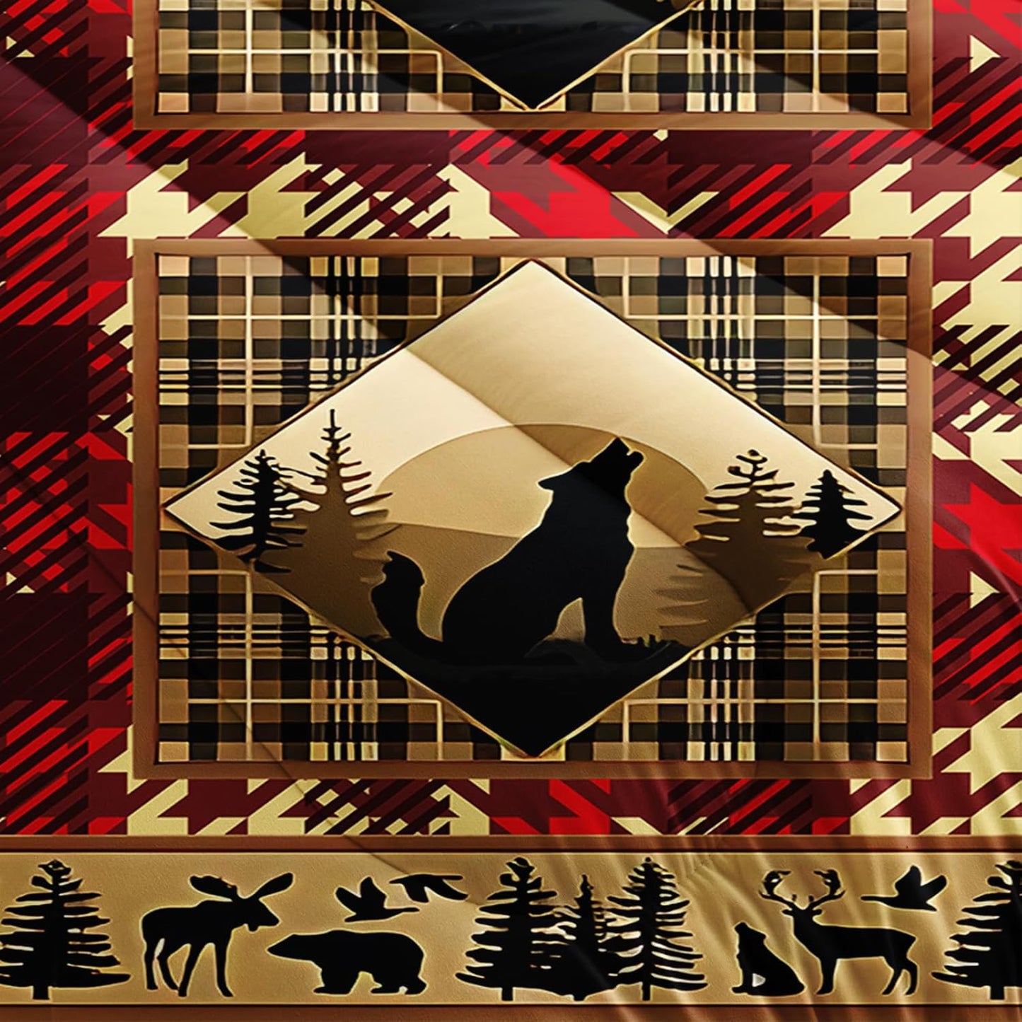 Red and Black Plaid Comforter Set Twin,Twin Size Bedding Set Animal Print,Rustic Farmhouse Quilt Bedding Sets Twin,with 1 Comforter with 2 Pillow Case