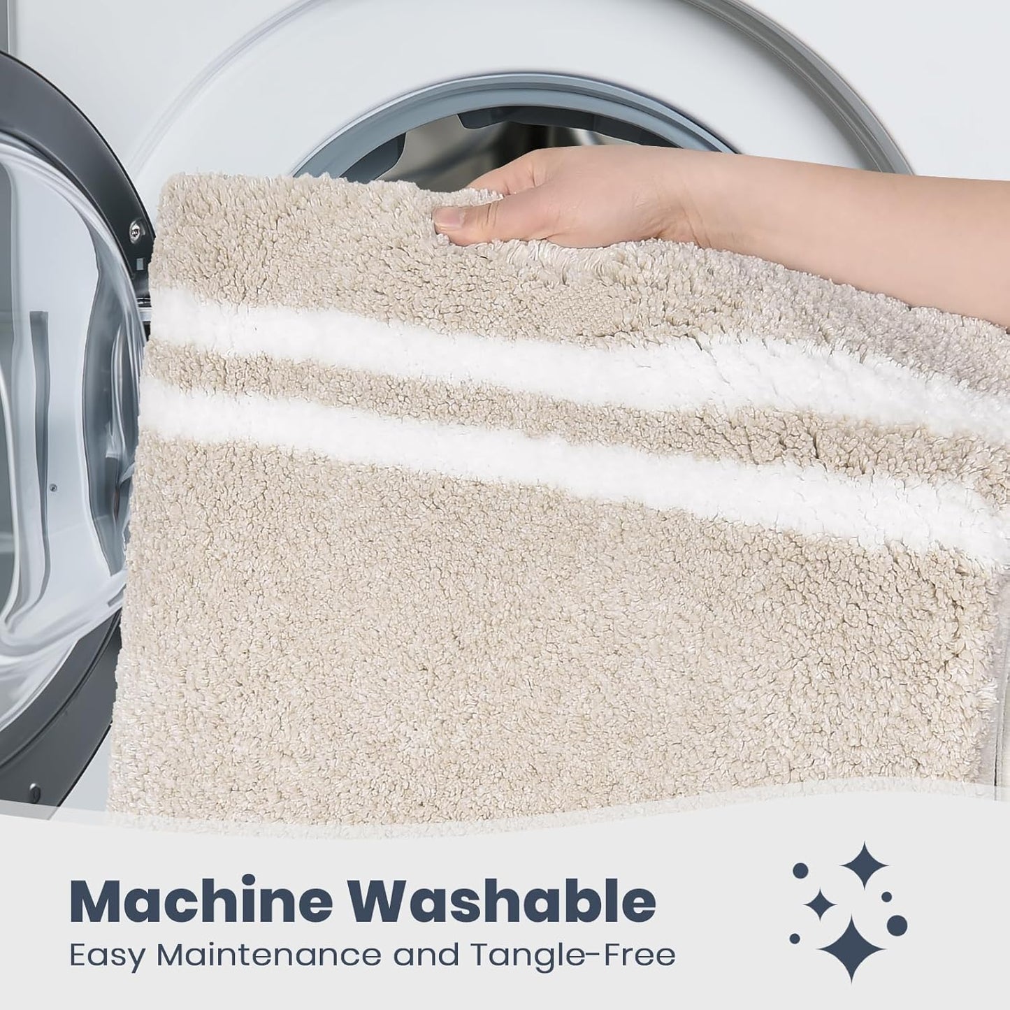 PURRUGS Bathroom Rug Non-Slip Machine Washable 20" x 30", Super Absorbent and Quick Dry Shaggy Microfiber Bath Mat, Extra Soft and Plush Bath Rug for Bathtub, Shower and Sink, Beige