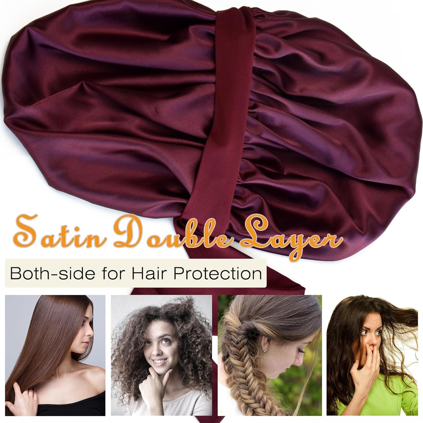 Silk Bonnet for Sleeping Women Satin Bonnet Double Layer Night Sleep Cap with Elastic Tie Band for Curly Natural Hair