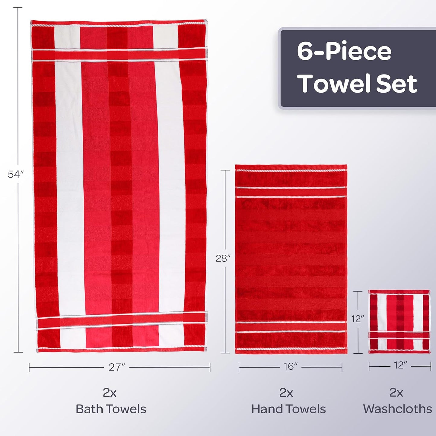 Lavish Home 6 Piece Bathroom Towels Set - 525 GSM 100% Cotton Bathroom Accessories - 2 Bath Sheets, 2 Hand Cloths, and 2 Wash Cloths - Soft Towel Set for Shower, Gym, Dorm, and Spa (Red)