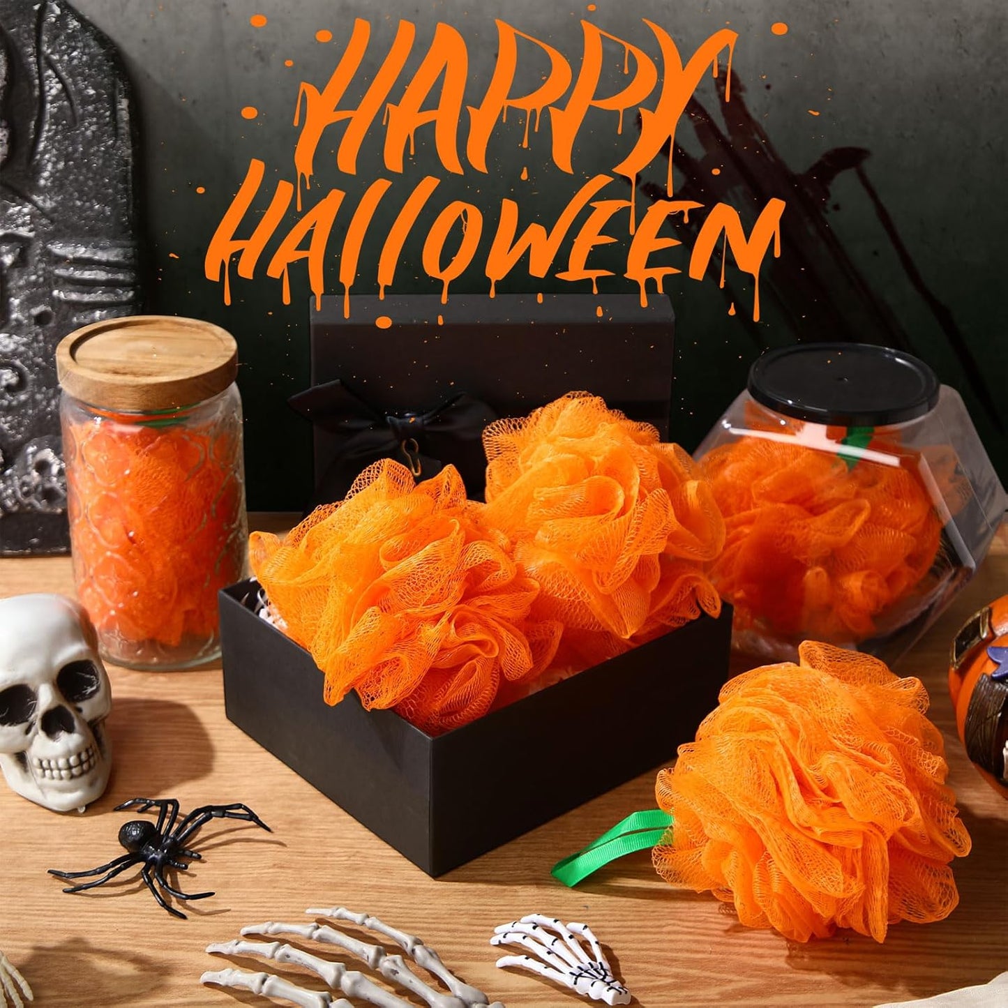 12 Pcs Thanksgiving Bath Loofah Sponge Orange Harvest Loofah Exfoliating Body Scrubber Shower Sponge 50g Mesh Shower Pouf Balls Gift Set for Women Men Bathing Accessories(Orange)