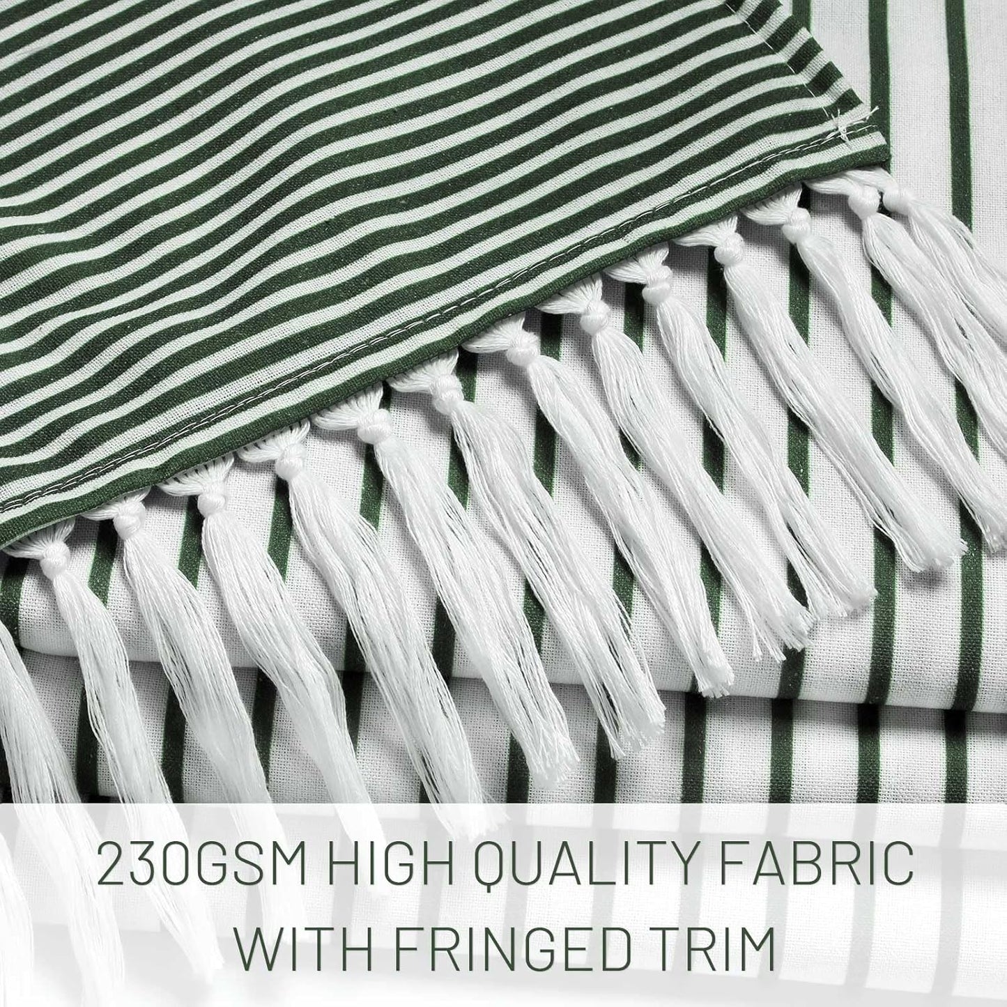 Awellife Dark Green Shower Curtain for Bathroom Boho Stripe Shower Curtain with Tassel 72 X 72 Inches Farmhouse Cotton