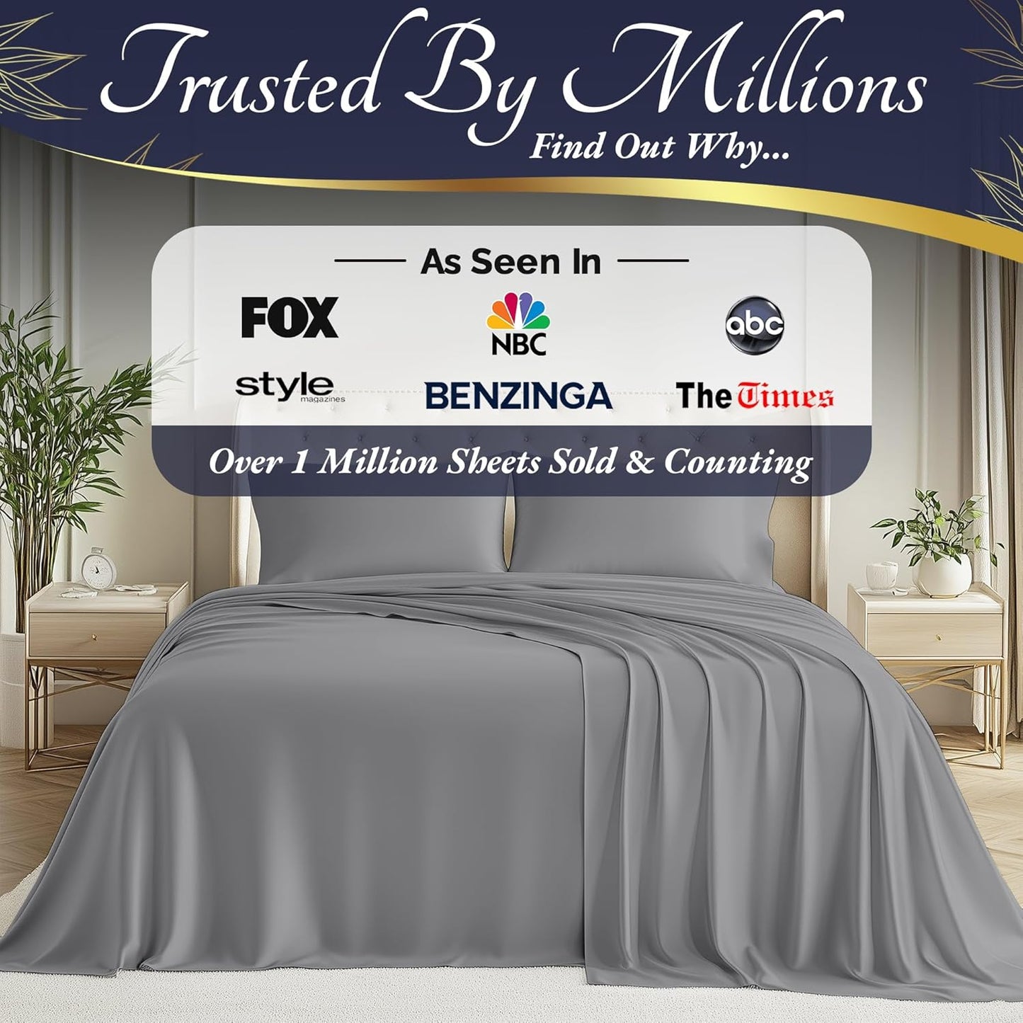 DECOLURE 100% Viscose Derived from Bamboo Sheets Queen Size 4pcs - Ultra Soft & Luxuriously Cooling, 17" Deep Pocket, Double Stitching, Perfect for Hot Sleepers - Queen Bed Sheets (Midgrey)