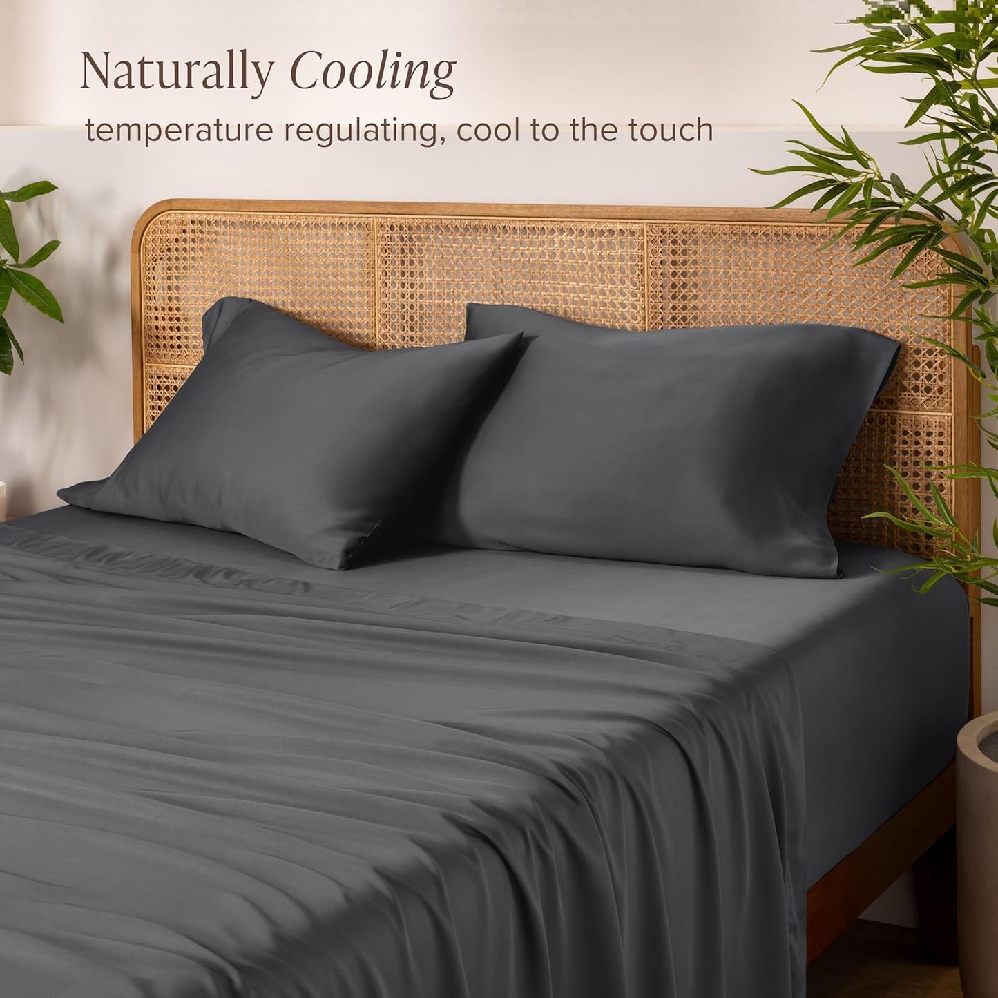 Bare Home 100% Rayon Made from Bamboo Luxury Sheet Set - 4 Piece Bedding Set - Deep Pockets - Cooling Sheets - Breathable - Easy Fit - Soft Bedding Sheets & Pillowcases (Split Head Flex King, Grey)