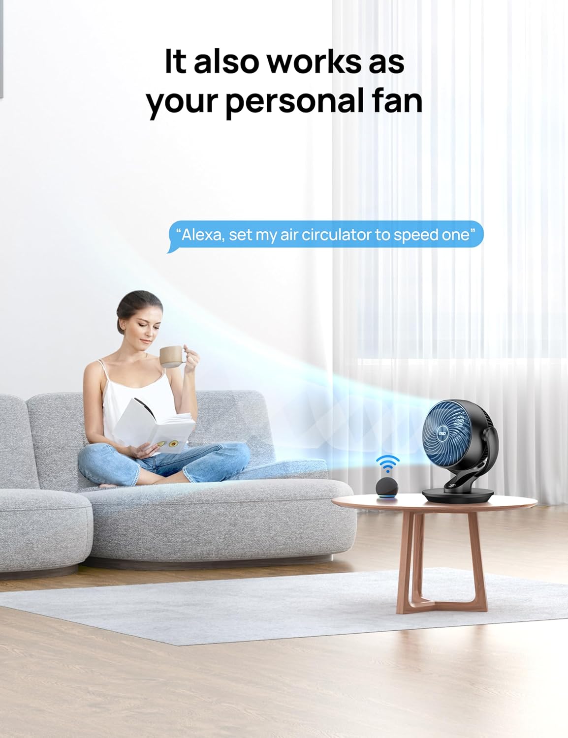 Dreo Smart Fan for Bedroom,120° Vertical and 90° Oscillating Fan with Remote/Voice, 13 Inch Height Quiet Air Circulator for Whole Room, 70 ft, 4 Speeds, 5 Modes, 12H Timer, Desk Fans for Home,Black