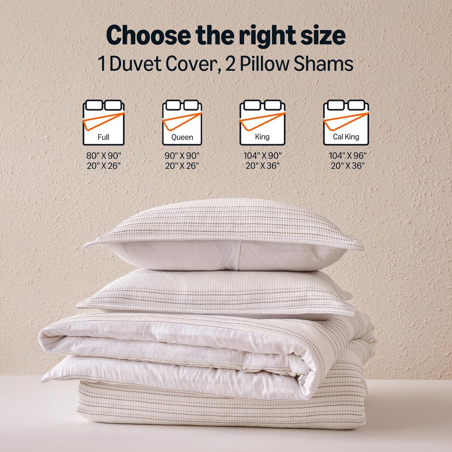 Amazon Basics Waffle Weave Microfiber 3-Piece Duvet Cover Set, Includes 1 Duvet Cover and 2 Pillow Shams, Queen, Pink Striped