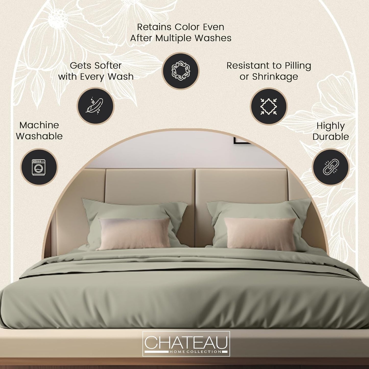 CHATEAU HOME COLLECTION 100% Organic Cotton Sheets Twin Size, Soft & Comfy Breathable 300 Thread Count Deep Pocket Sheets for All Seasons, Machine Washable No Pill Thick Cotton Bed Sheet – Sage