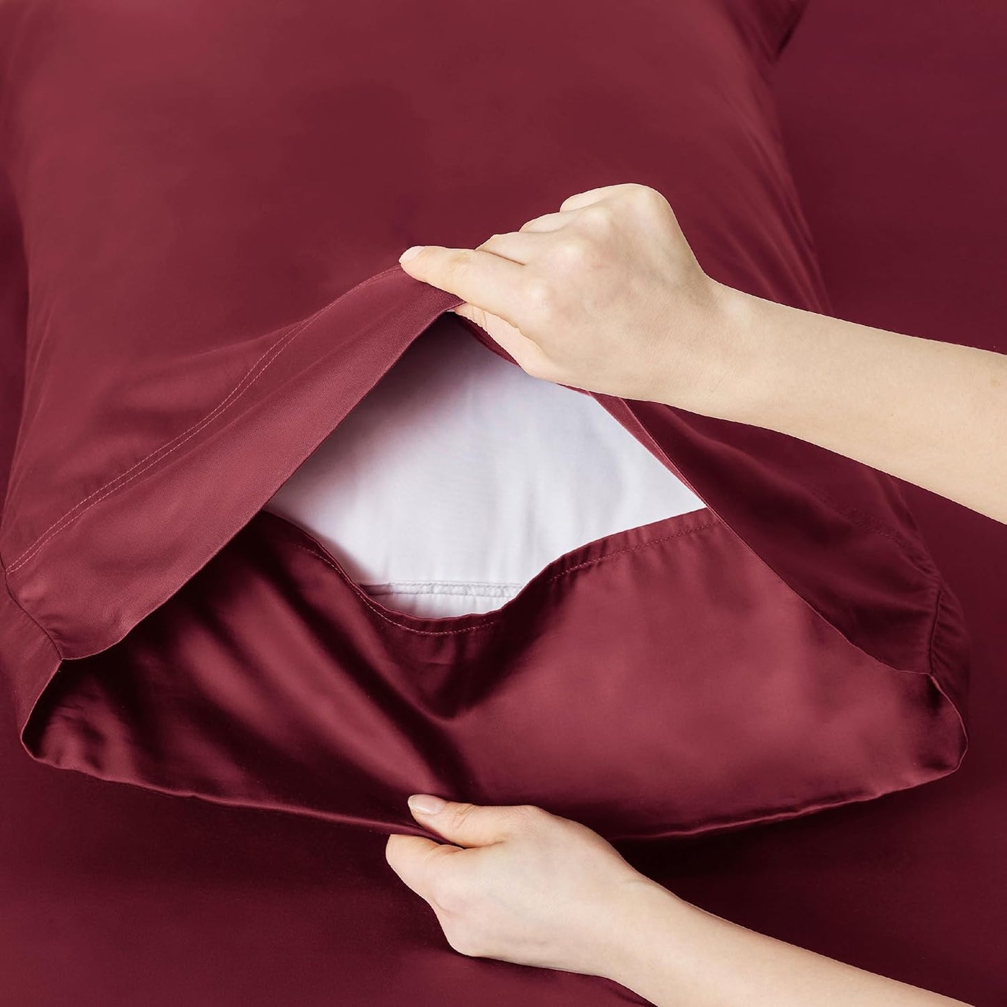 Bedsure California King Sheet Sets, Cooling Sheets, Rayon Derived from Bamboo, Breathable & Soft, Deep Pocket Up to 16 Inches, Hotel Luxury Silky Bedding for Hot Sleepers, Burgundy