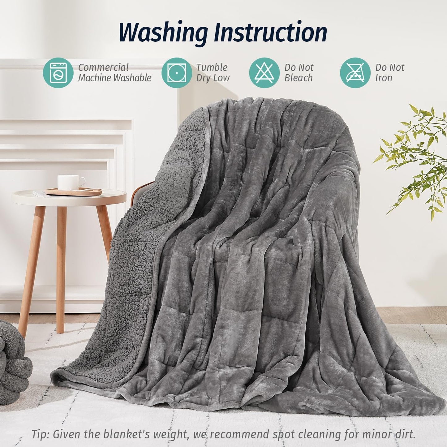 Wemore Sherpa Fleece Weighted Blanket for Adult, 20 lbs Dual Sided Cozy Fluffy Heavy Blanket, Ultra Fuzzy Throw Blanket with Soft Plush Flannel Top, 60 x 80 inches Grey on Both Sides