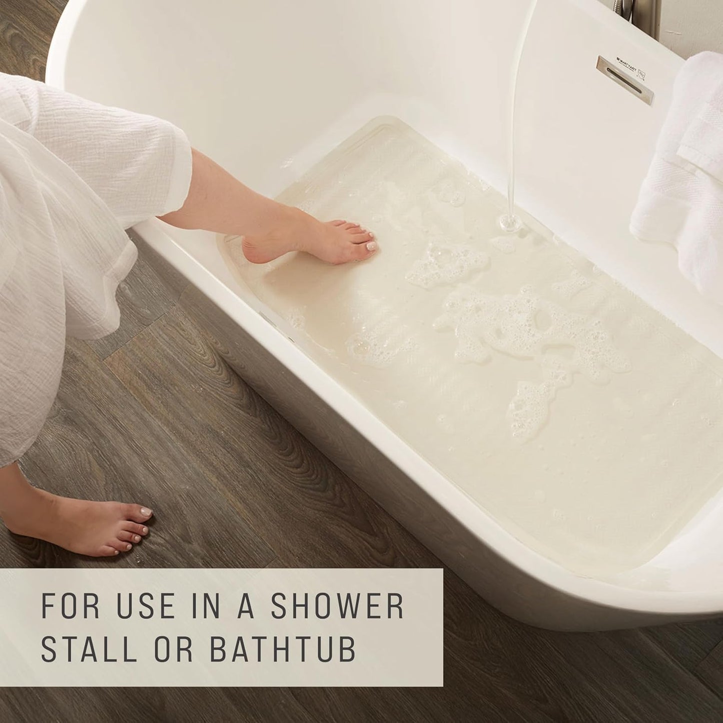 Rubbermaid Commercial Products Bath Tub and Shower Mat, 36-Inch X 18-Inch, White, Extra Long, Machine Washable, Safti-Grip Non-Slip Bathroom Mat with Suction Cups for Home/Hotel/Shower/Bathtub