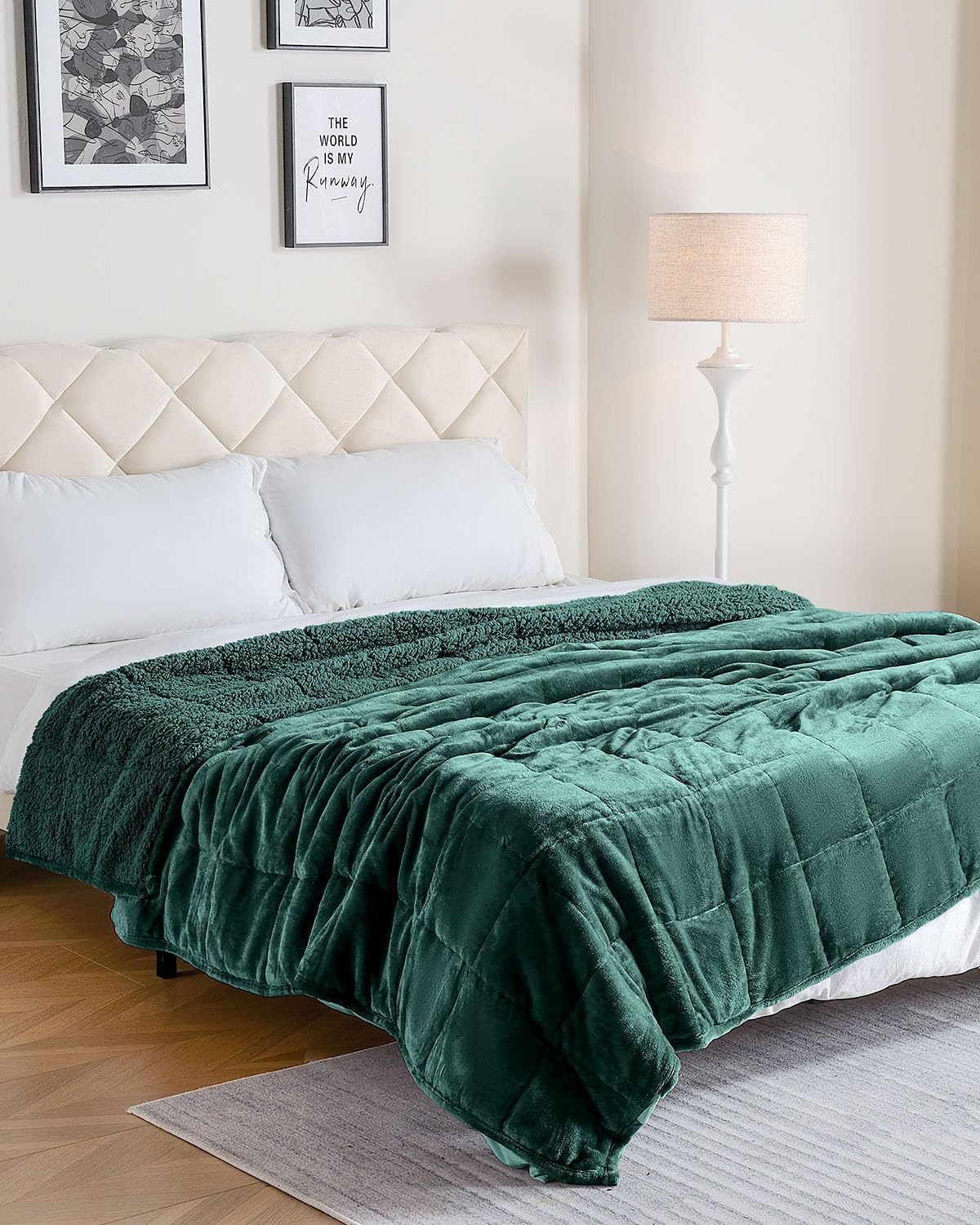 Uttermara Weighted Blanket for Adults, Queen Size Heavy Blanket with Reversible Soft Shiny Velour Fleece and Cozy Warm Sherpa for Couch Bed, Calming and Relaxing, 60 x 80 inches 20 lbs in Green