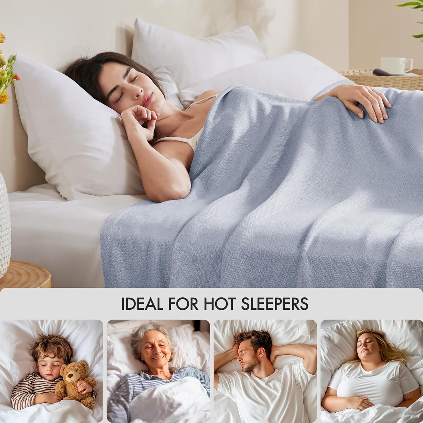 Madison Park Twin Size Blanket, 70% Rayon Bamboo-Based, 30% Cotton, Breathable for Hot Sleepers Menopause, Ultra Soft and Snag-Resistant, Summer Blanket for Bed or Couch, Twin 66"x90", Light Blue