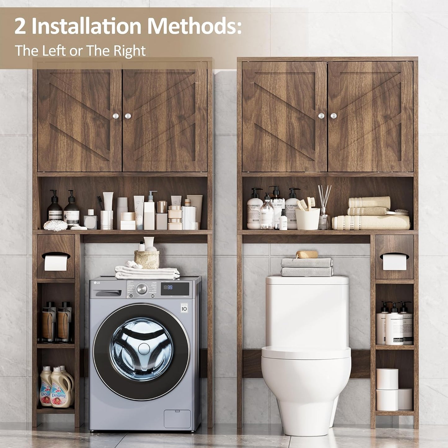 Meilocar Bathroom Storage Cabinet Over Toilet with Toilet Paper Holder Stand, Freestanding Bathroom Storage Organizer Cabinet Space Saver W/Adjustable Shelf, Walnut