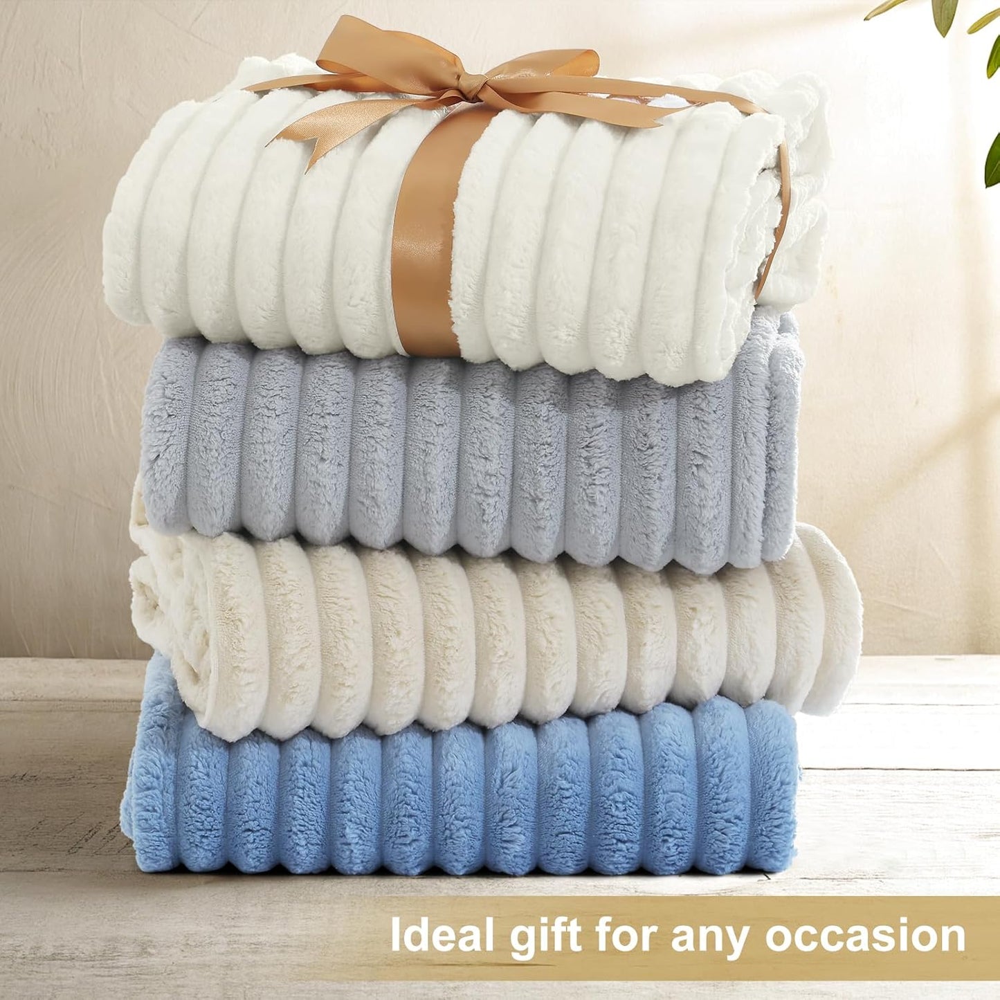 decorUhome Christmas Soft Fleece Pink Twin Blanket for Bed, Cozy Fluffy Plush Flannel Striped Throws for Couch Sofa, Lightweight Decorative Ribbed Fuzzy Blanket for Woman, 60x80 Inches