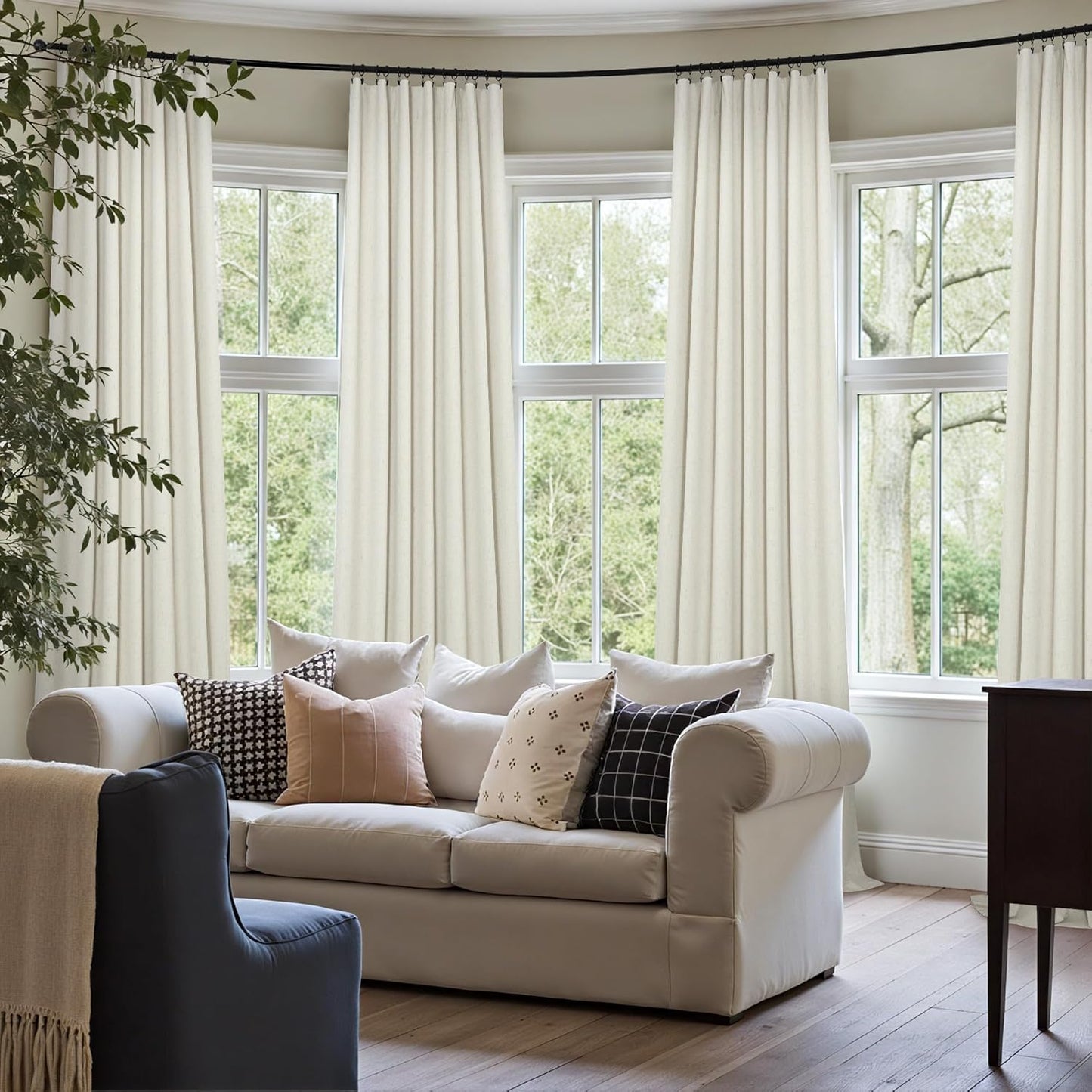 100 Inch Curtains Blackout for Bedroom Cooling Black Out Large Window Linen Look Custom Length 100 Inches Long Neutral Cream Colored Sound Proof Heat Blocking Thermal Drapes for Living Room Dorm 2Pcs