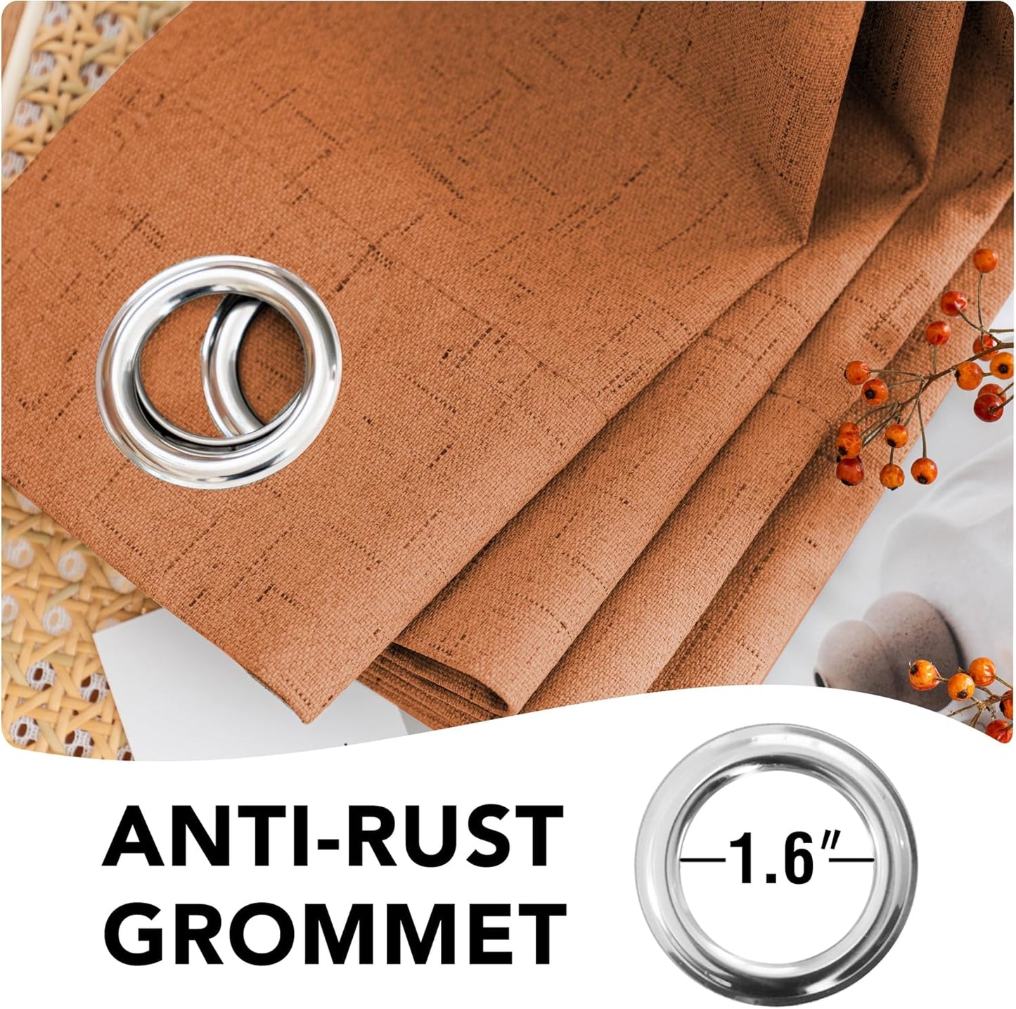 H.VERSAILTEX 100% Blackout Curtains for Bedroom Thermal Insulated Linen Textured Curtains Heat and Full Light Blocking Drapes Living Room Curtains 2 Panel Sets, Orange, 52x72 Inch