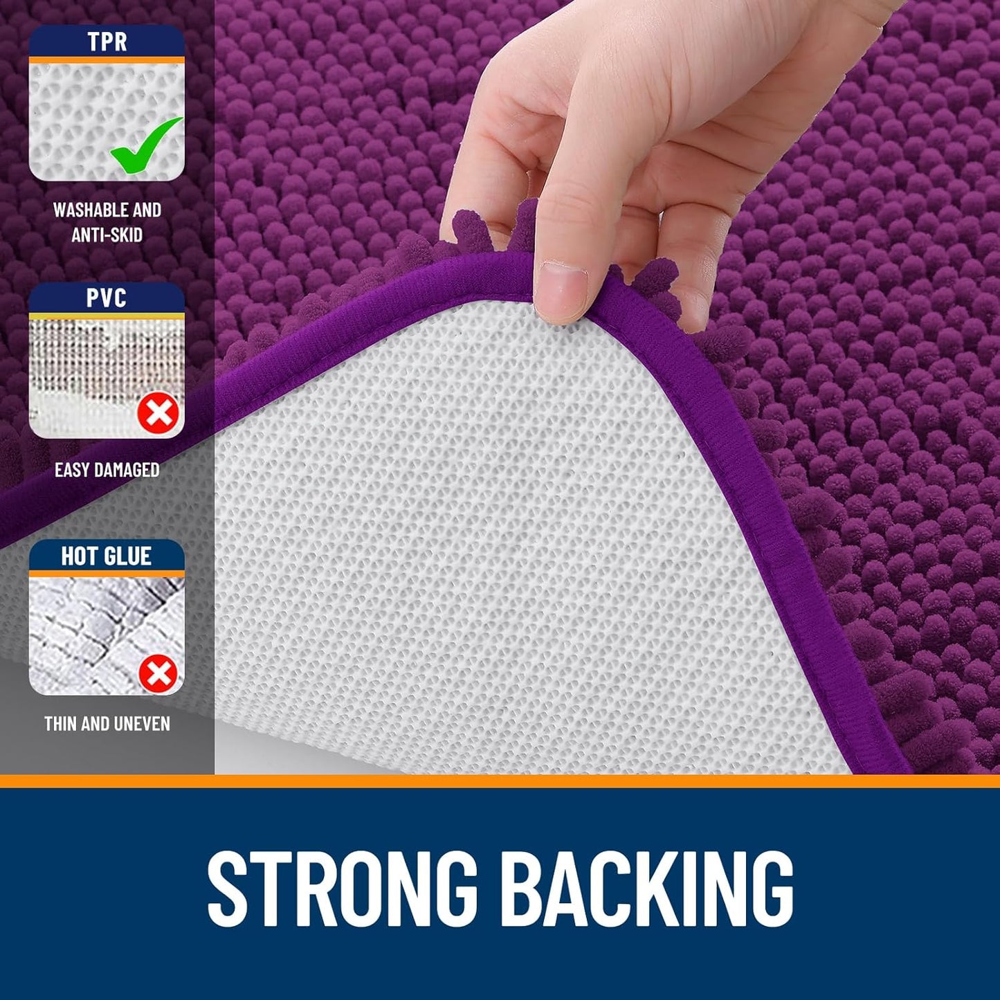 OLANLY Bathroom Rugs 36x24, Extra Soft Absorbent Chenille Bath Rugs, Rubber Backing Quick Dry, Machine Washable Bath Mats for Bathroom Floor, Tub and Shower, Home Decor Accessories, Purple