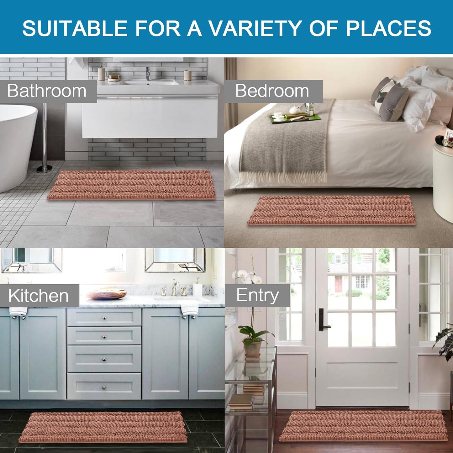 H.VERSAILTEX Bathroom Rugs Bath Mat Runner Rug Non Slip Kitchen Rug Extra Long Bath Rug Runners Oversized 59" x 20" Absorbent Washable Dry Fast Plush Area Rug for Bathroom/Bedroom - Muted Clay