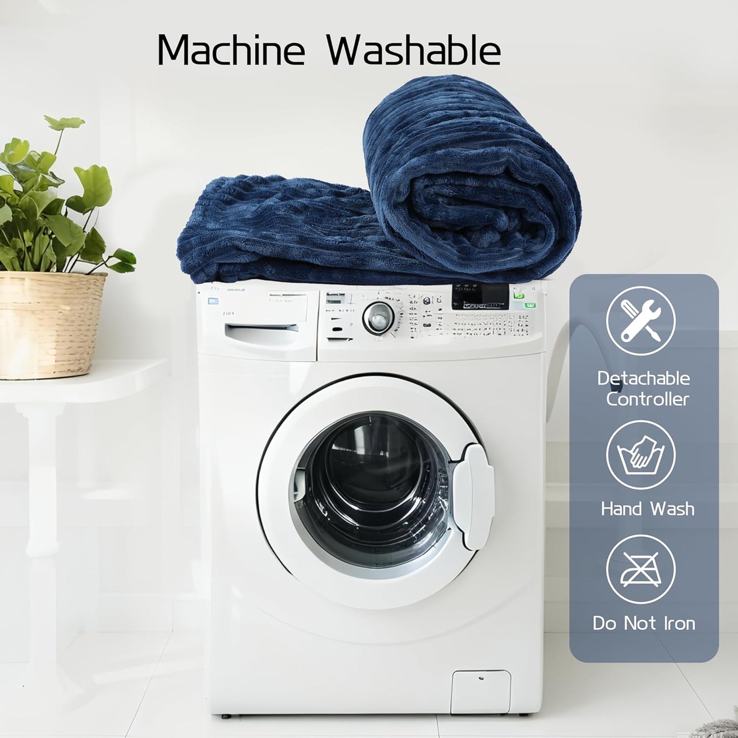 Electric Heated Blanket Full-Size 72x84 Inch - Ultra Soft Silky Flannel with Ribbed Texture, 10 Heating Levels and 12 Hours Auto-Off Feature - Navy Blue