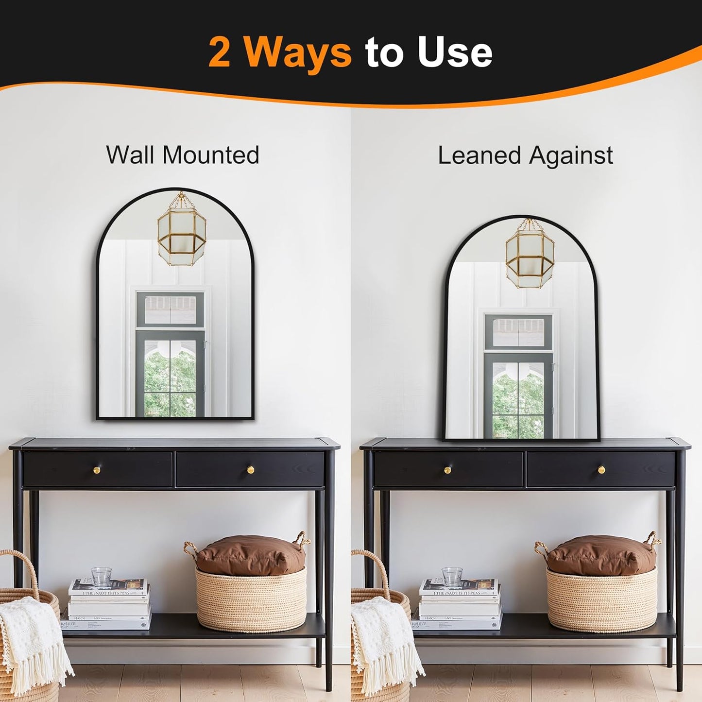 Delma Arched Bathroom Mirror, 20"x30" Wall Mounted Vanity Mirror for Bedroom, Living Room and Entryway, Black