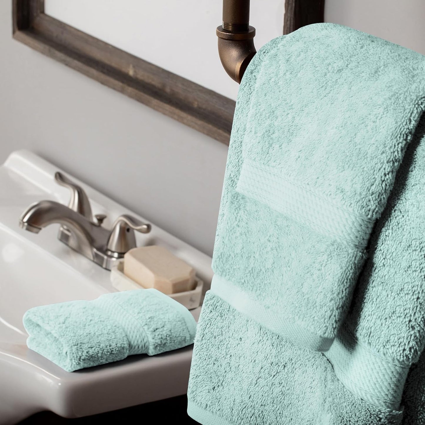 Superior Egyptian Cotton Pile 3 Piece Towel Set, Includes 1 Bath, 1 Hand, 1 Face Towel/Washcloth, Ultra Soft Luxury Towels, Thick Plush Essentials, Guest Bath, Spa, Hotel Bathroom, Sea Foam