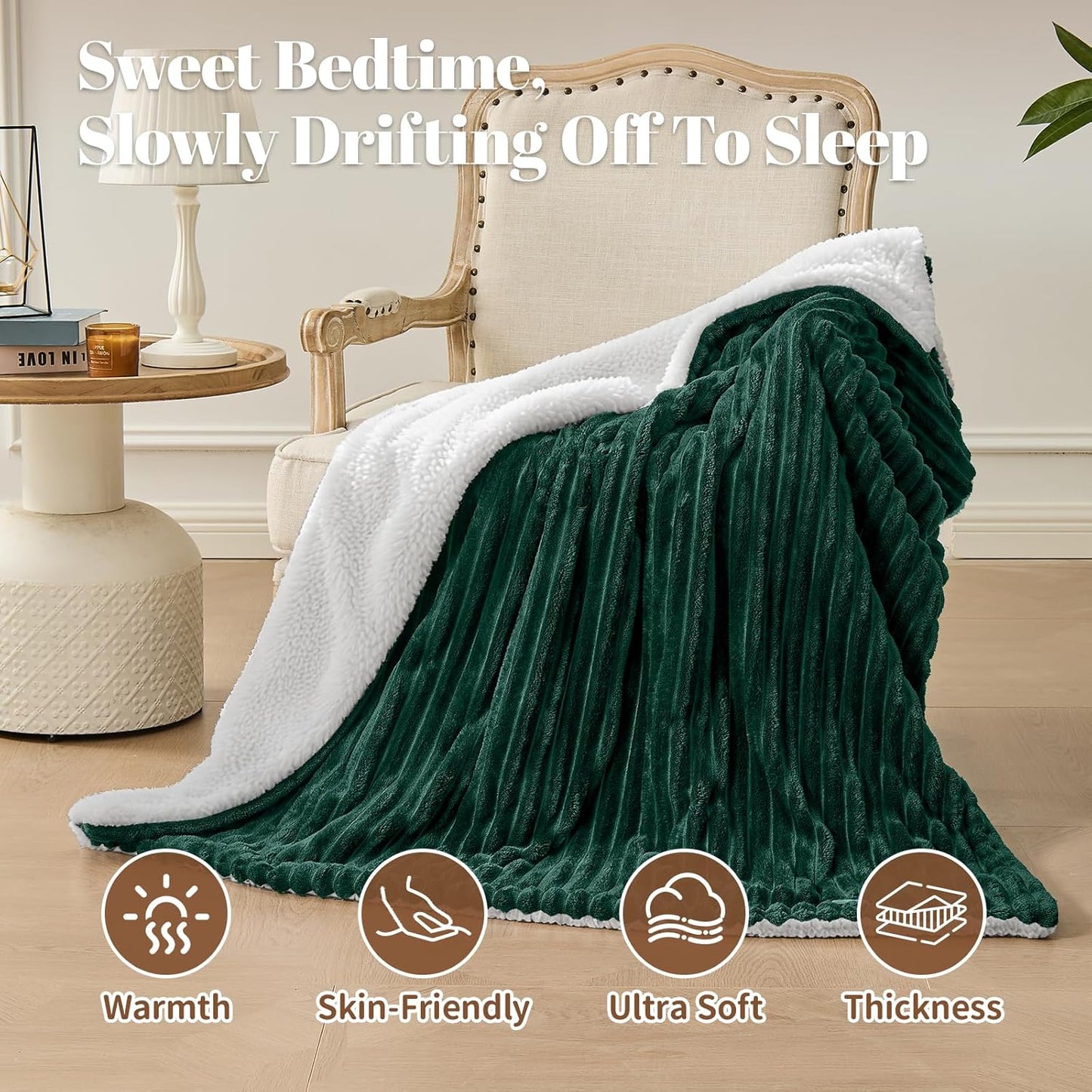 Electric Heated Blanket Twin Size - 62"x84" Fast Heating Bed Blankets with 6 Heating Levels & 10 Hours Auto Off, Soft Ribbed Flannel Sherpa, Over-Heated Protection ETL, Dark Green