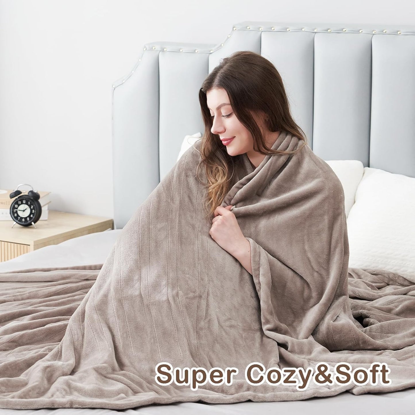 Electric Heated Blanket Twin Size 62”x84”,Soft Warmth Cozy with 6 Heating Settings 1-10 Hours Auto-Off, One Touch Operation, Machine Washable, Camel