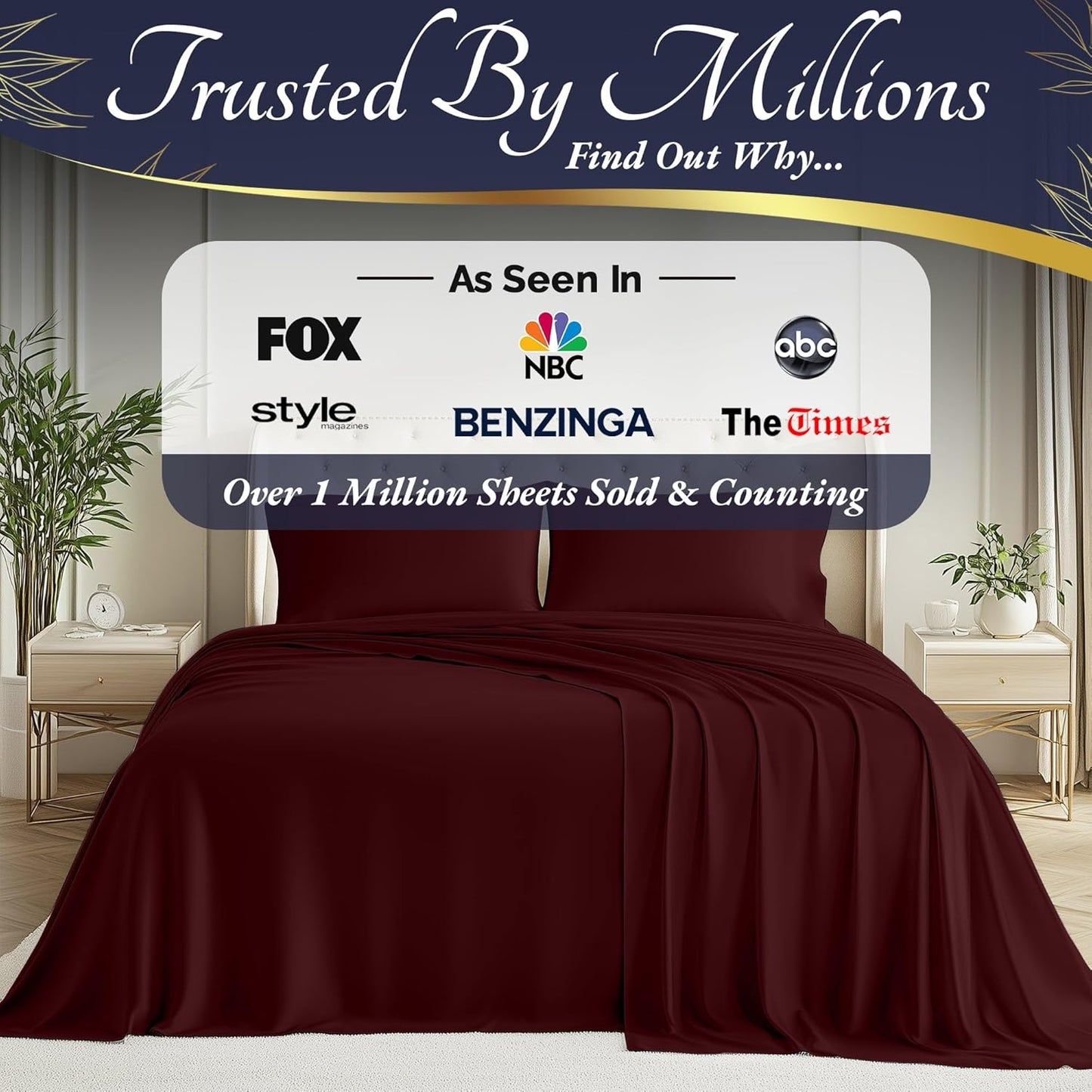 DECOLURE 100% Viscose Derived from Bamboo Sheets Full Size 4pcs - Ultra Soft & Luxuriously Cooling, 17" Deep Pocket, Double Stitching, Perfect for Hot Sleepers - Full Bed Sheets (Burgundy)