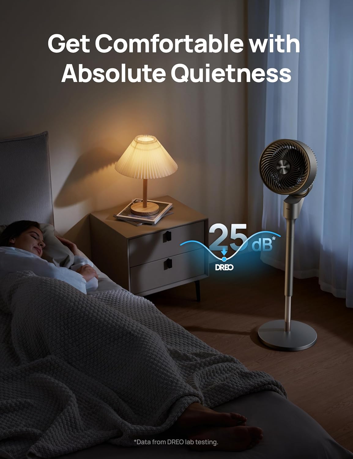 Dreo Fan for Bedroom, 80° Oscillating Standing Fan, 25dB Quiet, 80ft Pedestal Fans for Home Office, 90° Manual Vertical, 3 Speeds, Remote, 34-41" Adjustable Height, Air Circulator