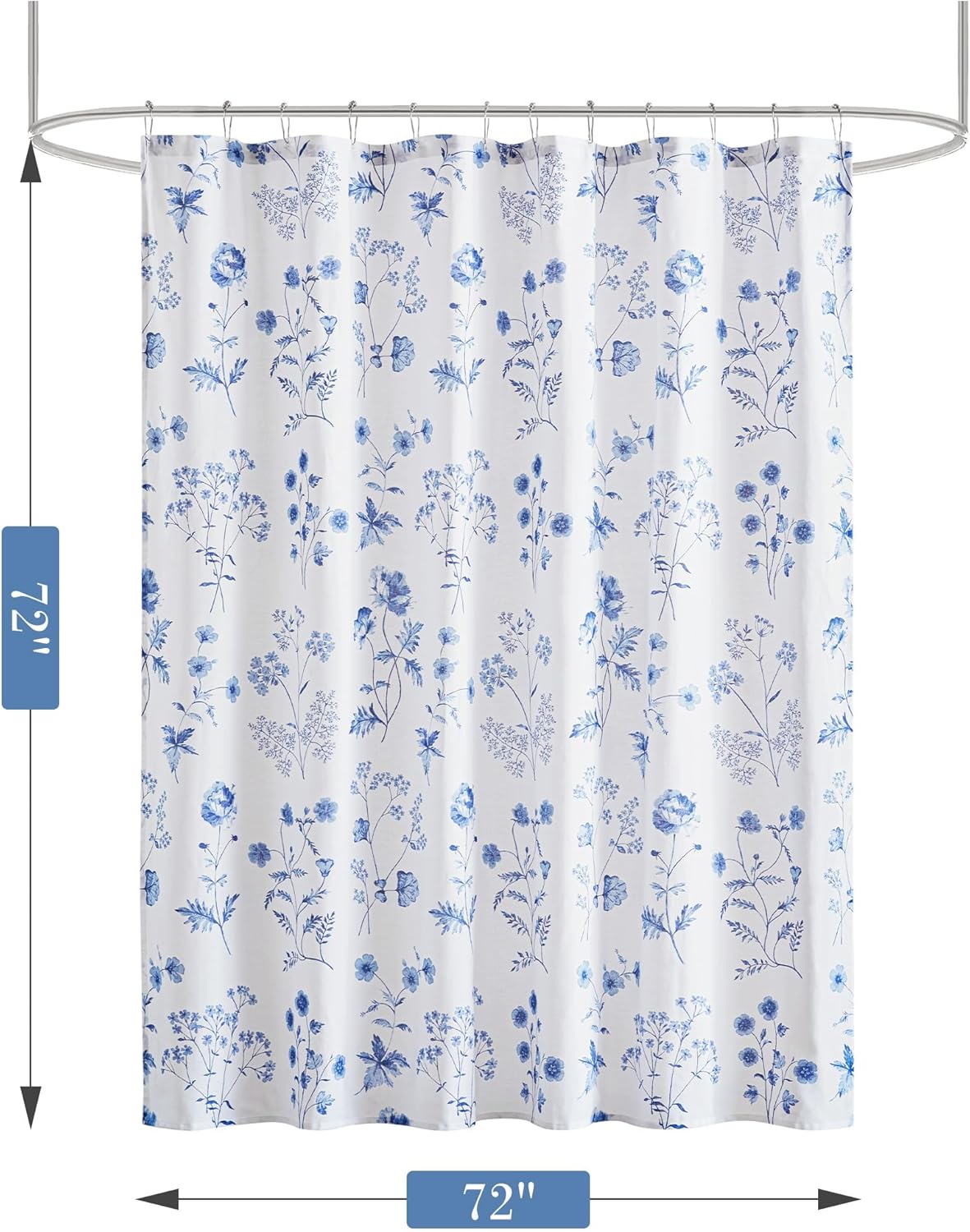 Martha Stewart Martha's Garden Shower Curtain Botanical Floral Print Cotton Shower Curtain for Bathroom, Spa Quality Modern Shower Curtains Standard Size, 72x72 Blue