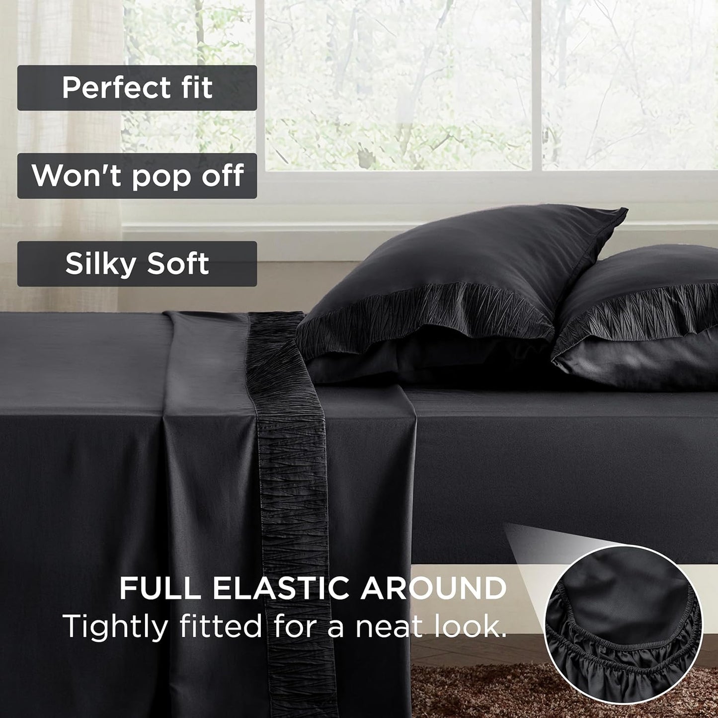 Bedsure Twin XL Sheet Sets Dorm Bedding - 3 Pieces Soft Extra Long Twin Sheets, Hotel Luxury, Easy Care Microfiber for Women, Men, Black