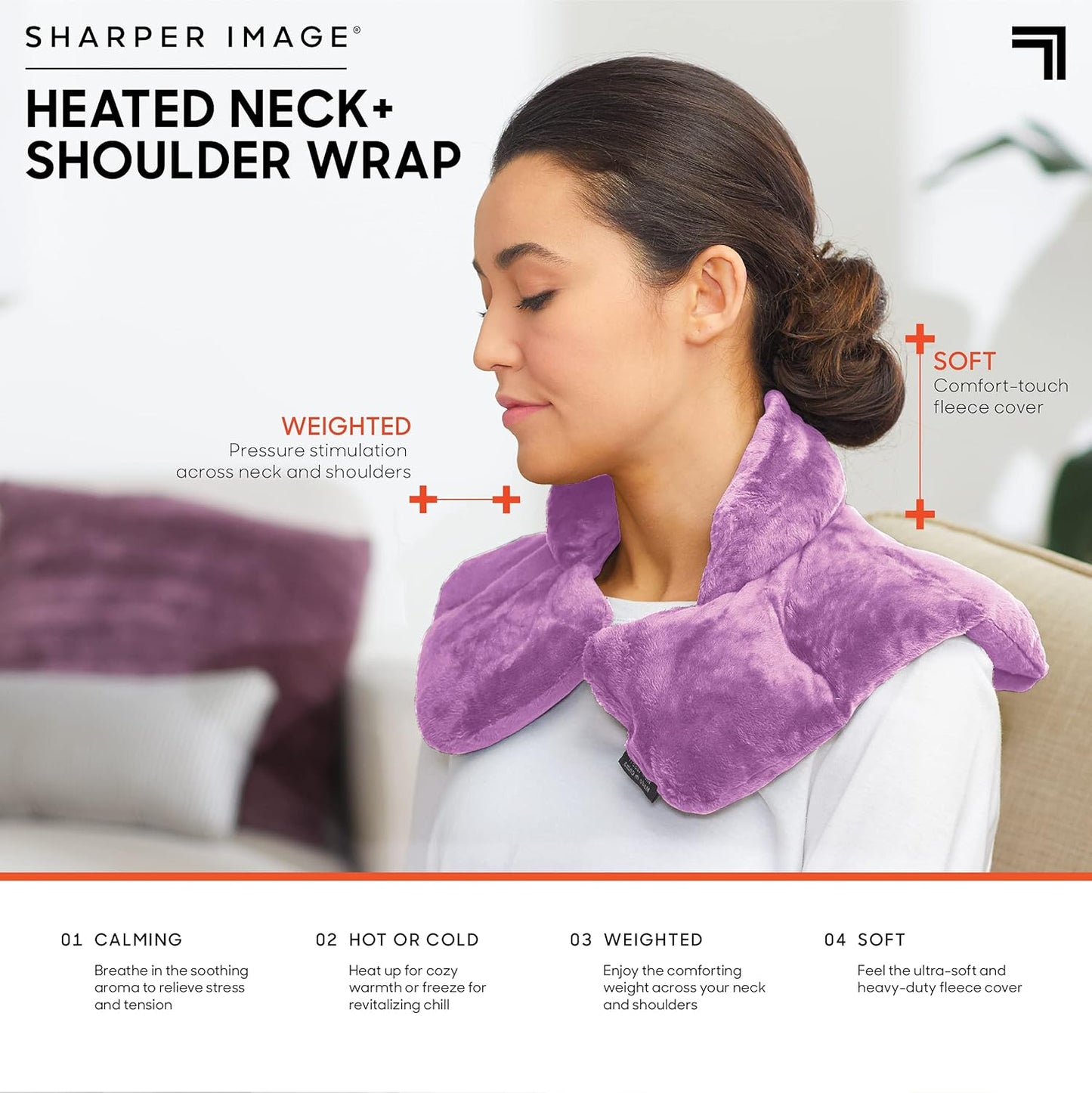 Sharper Image Heated Neck & Shoulder Wrap - Microwavable Warm & Cooling Plush Pad, Scented Aromatherapy (100% Natural Lavender & Herb Spa Blend), Pain Tension Headache Relief Therapy, Gift for Women