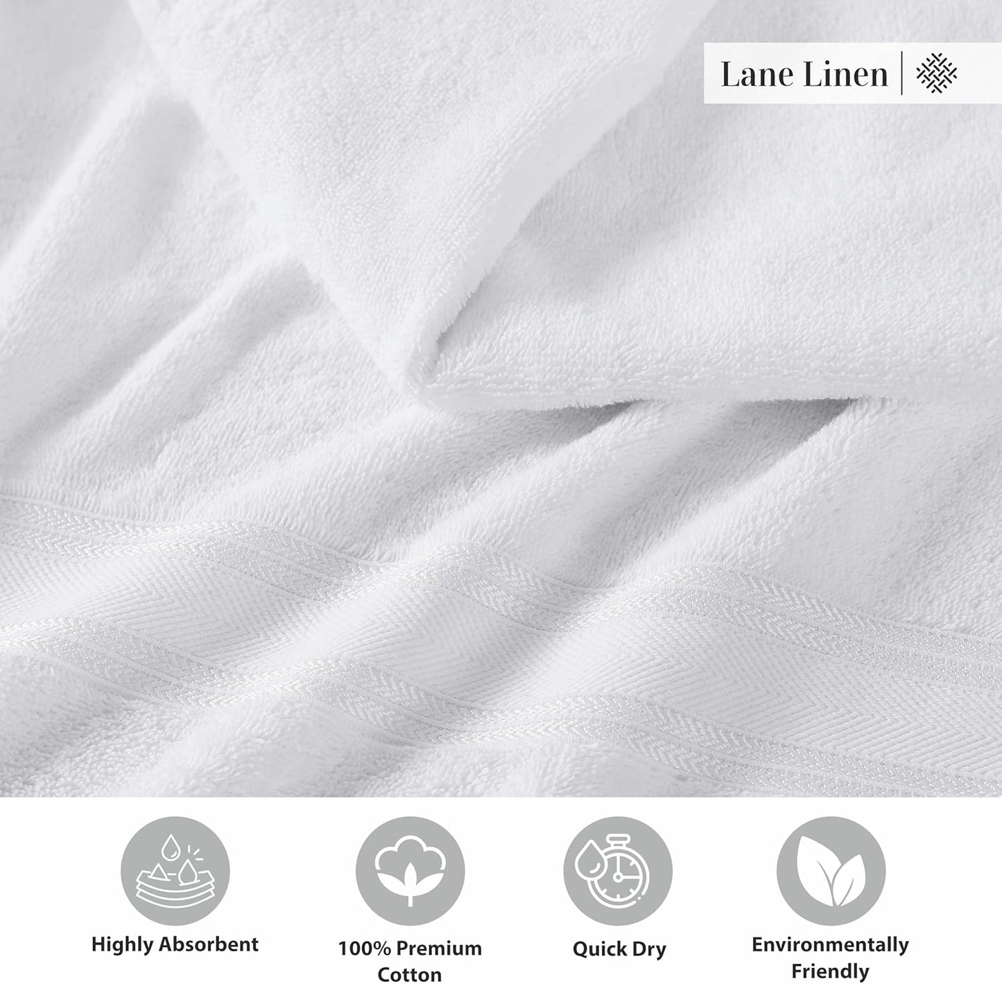 LANE LINEN 100% Cotton 4 Pack Bath Towels (28"x54") - Zero Twist, Cotton - Large Towels for Bathroom - Quick Drying, Highly Soft & Absorbent Shower Towel Set - Hotel & Spa Quality - White Towel Set