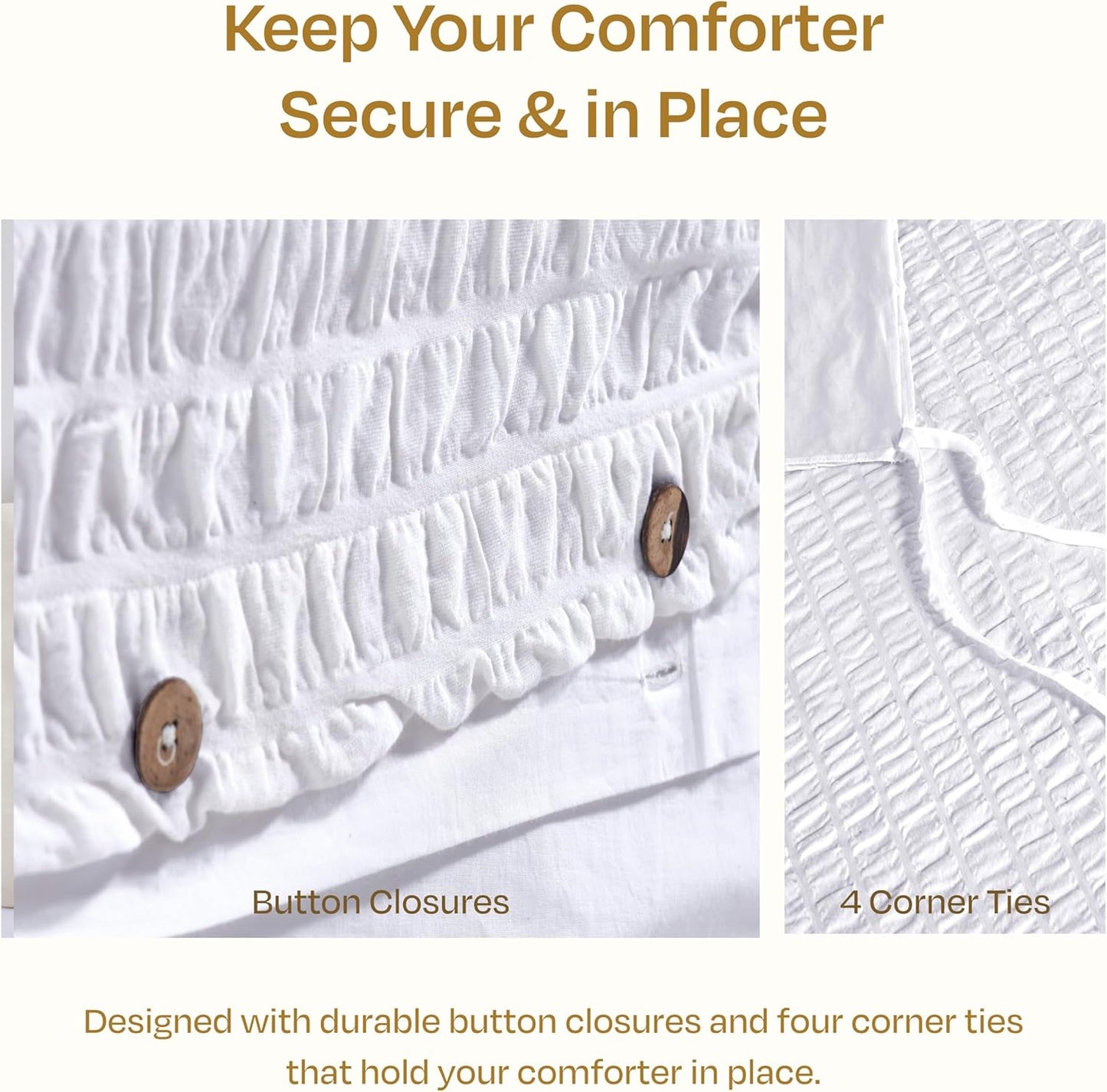 California Design Den Queen Size Duvet Cover Set, 100% Cotton 3 Pc Cover & Sham Set, Soft Textured White Seersucker Duvet Cover 92" x 90" to Fit Queen Size Duvet (Seersucker, Queen)