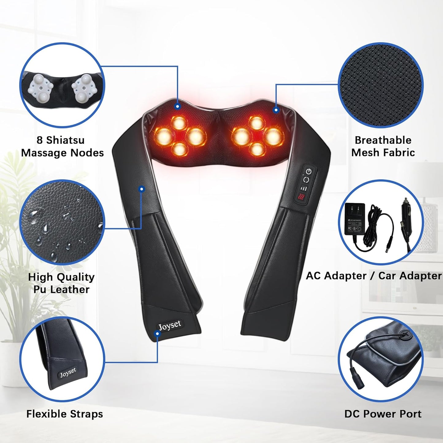 Joyset Neck Massager for Pain Relief Deep Tissue with Heat,Shiatsu Neck and Back Massager 4D Deep Kneading Massage for Shoulder,Gifts for Women Men Mom Dad Friend