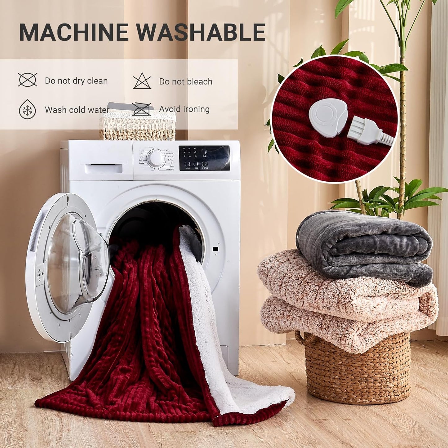 Heated Blanket Electric Full, Soft Flannel Heating Blanket with 8 Hours Auto Off 10 Fast Heating Levels Machine Washable Sherpa Heated Blanket with Overheating Protection