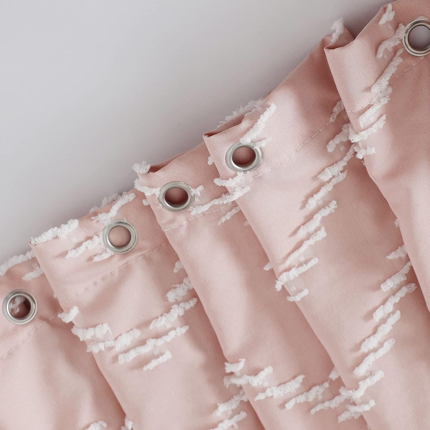 Extra Long Pink Boho Shower Curtain with White Tassel, Woven Fabric 84 in Shower Curtain, Tufted Chevron Striped, 72 x 84, Modern Chic Textured Minimalist Cute Shower Curtain for Bathroom