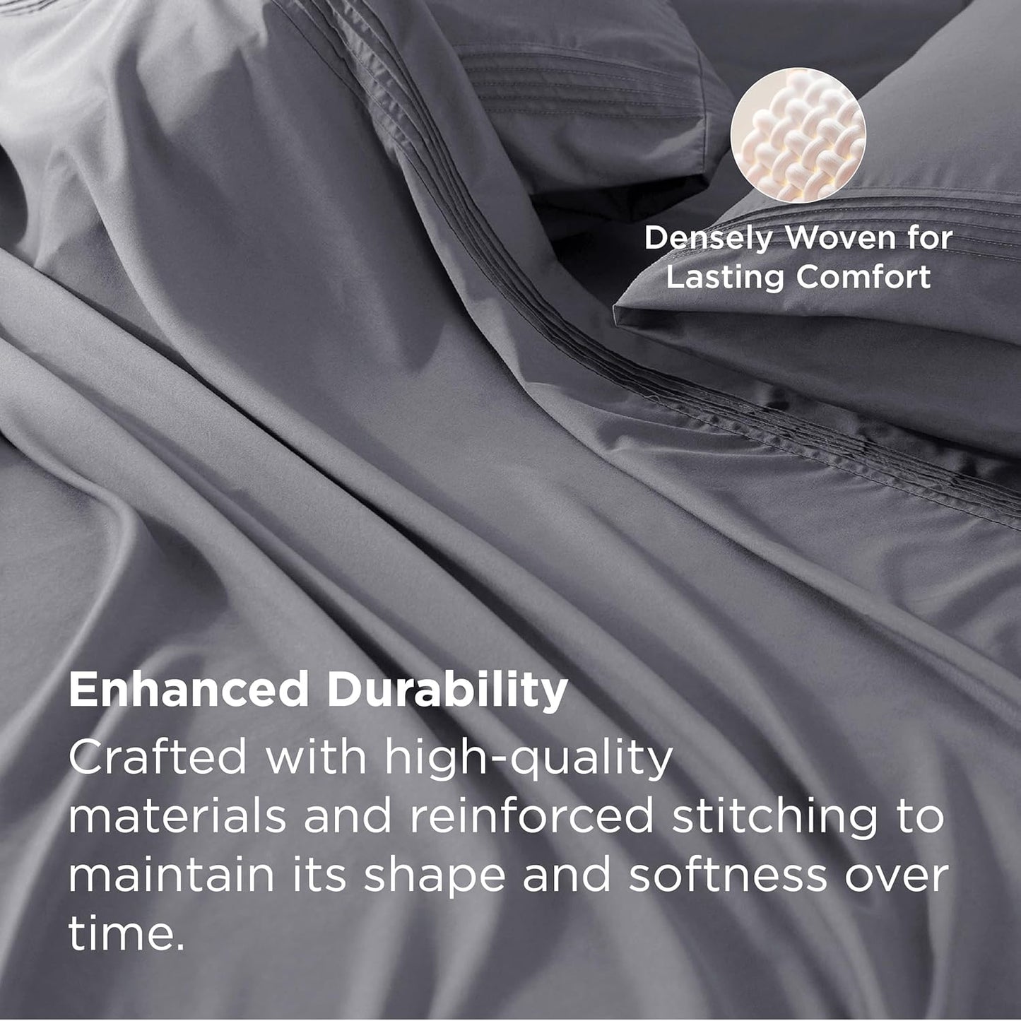 Bedsure Deep Pocket Queen Sheets Set - Fits Mattresses Up to 21 Inches Thick - 4 Piece GentleSoft Bed Sheets, Moisture Wicking, Soft & Cooling Bedsheet & Pillowcases, Easy & Secure Fit, Grey