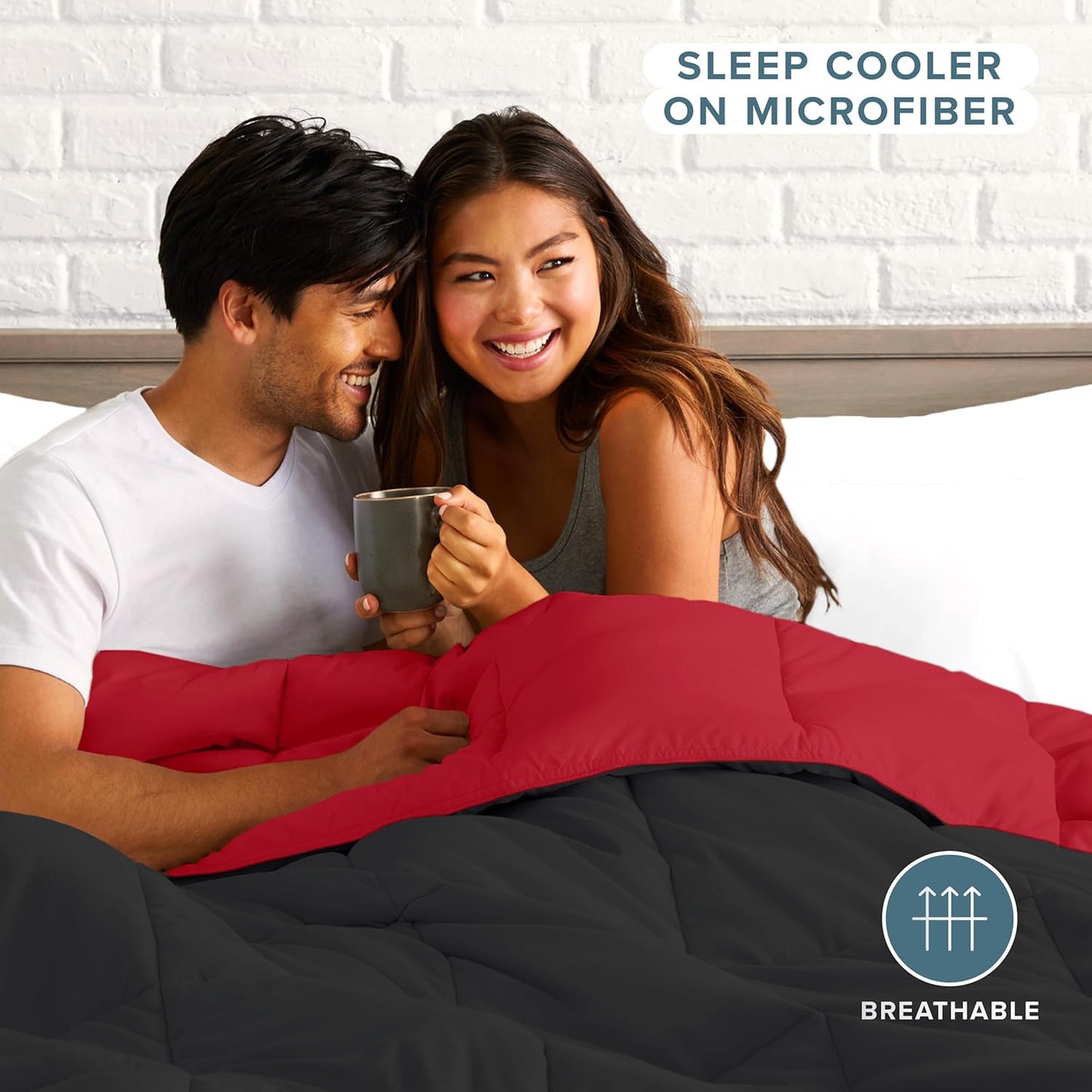 Bare Home Queen Comforter - Reversible Colors - Goose Down Alternative - Ultra-Soft - Premium 1800 Series - All Season Warmth - Bedding Comforter (Queen, Black/Red)