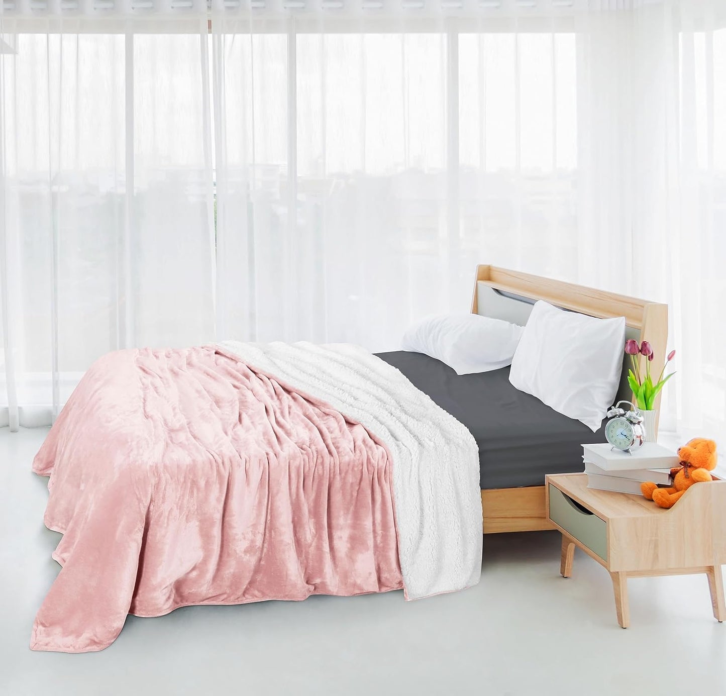 Utopia Bedding Sherpa Blanket California King Size (Pink, 102x96 Inches) - Soft Lightweight Plush Fleece Reversible Blanket for Bed, Sofa, Couch, Camping and Travel