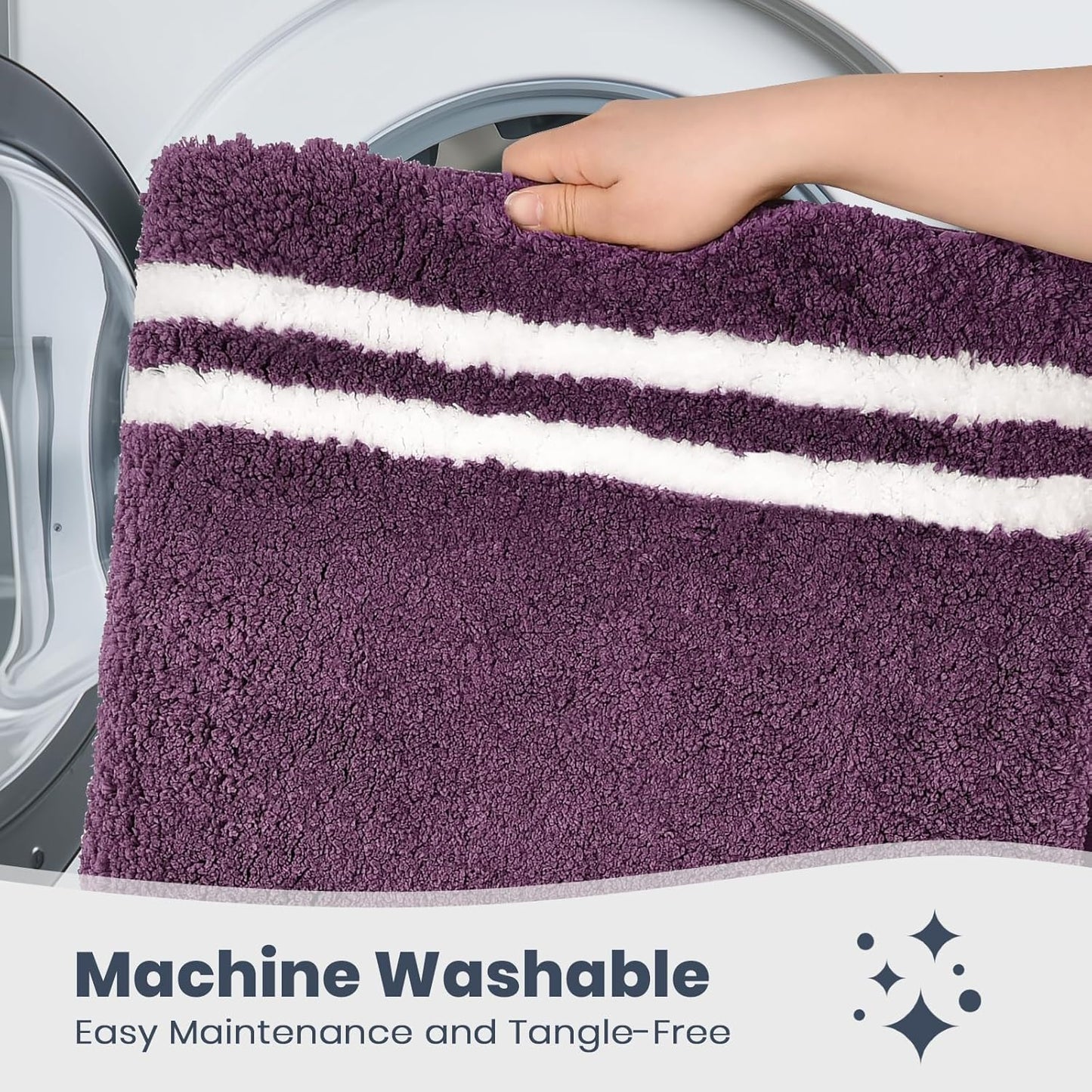 PURRUGS Bathroom Rug Non-Slip Machine Washable 30" x 46", Super Absorbent and Quick Dry Shaggy Microfiber Bath Mat, Extra Soft and Plush Bath Rug for Bathtub, Shower and Sink, Purple